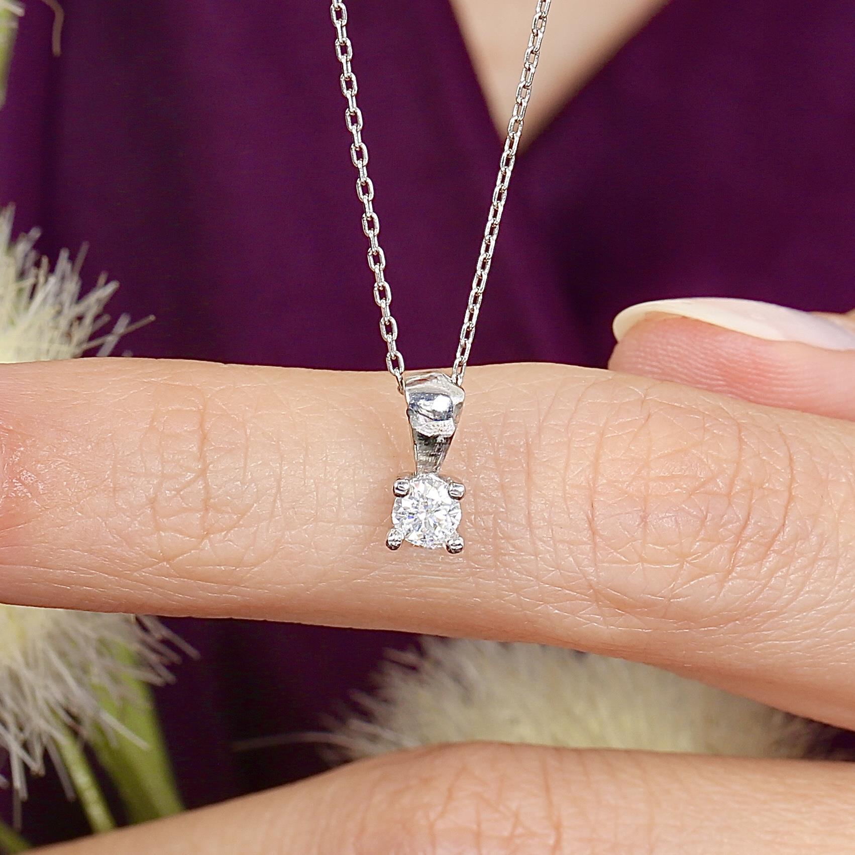 0.16 Ct Moissanite Dainty Solitaire 925K Sterling Silver Necklace