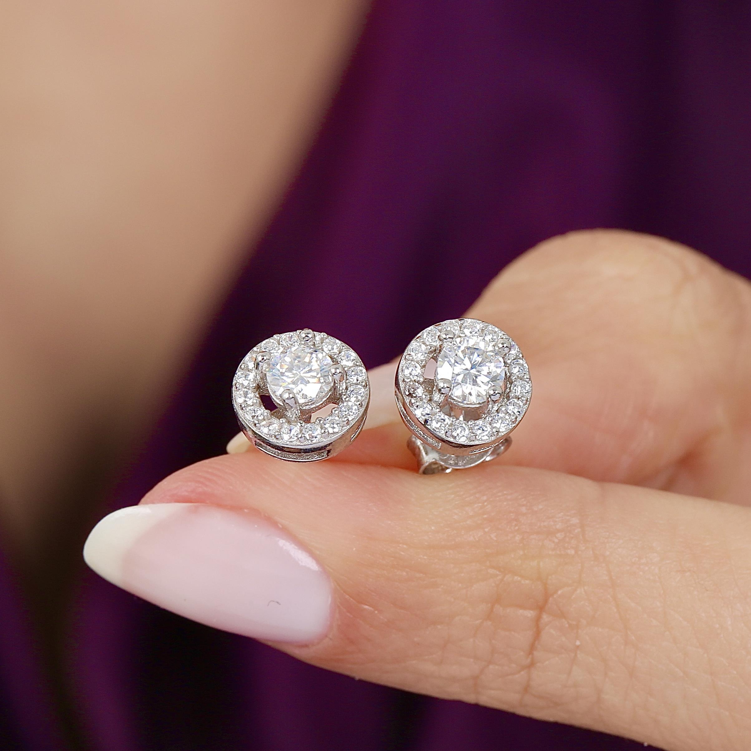 0.48 Ct Moissanite Radiant Circle Solitaire 925K Sterling Silver Earrings