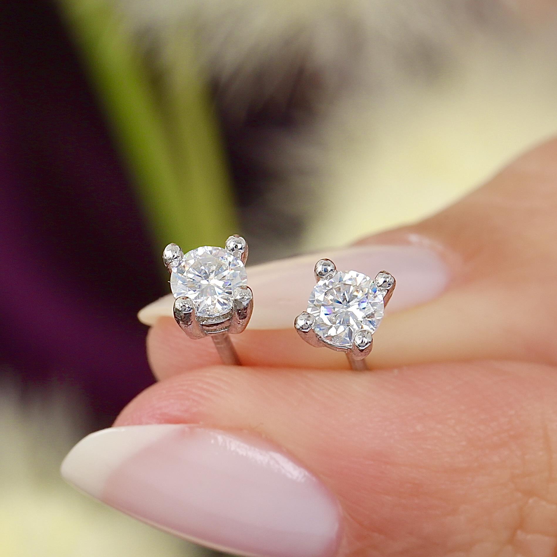 0.66 Ct Moissanite Dainty Solitaire 925K Sterling Silver Earrings