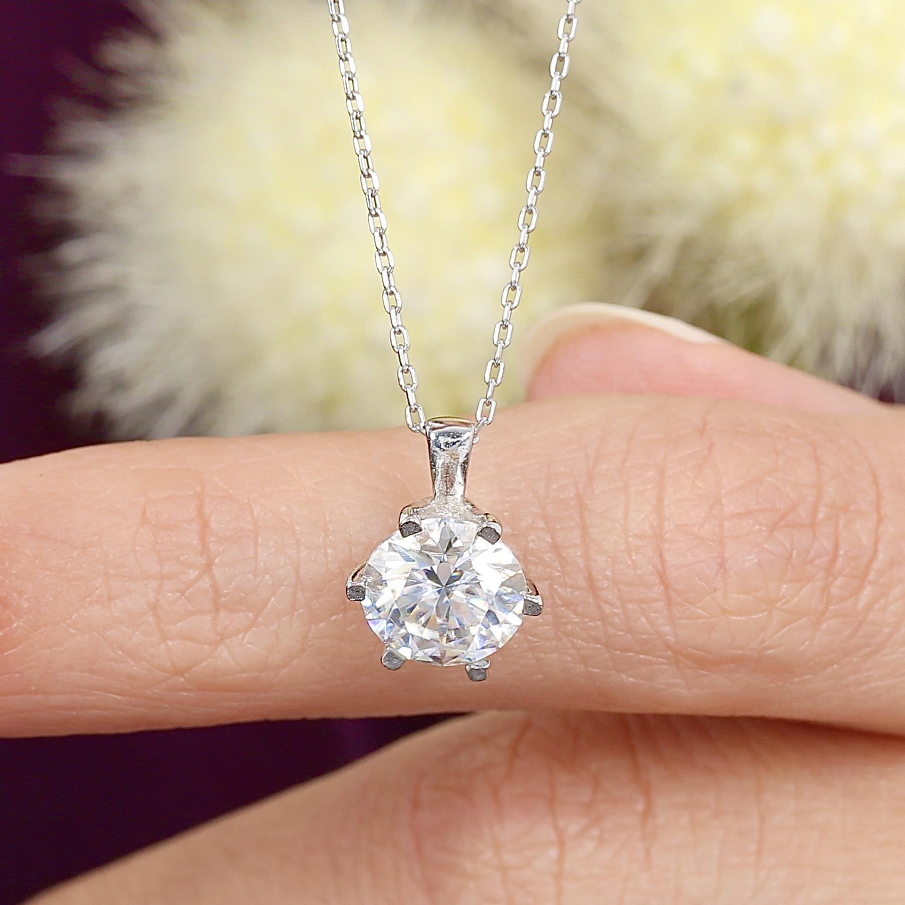 1.50 Ct Moissanite Brilliant Charm Solitaire 925K Sterling Silver Necklace