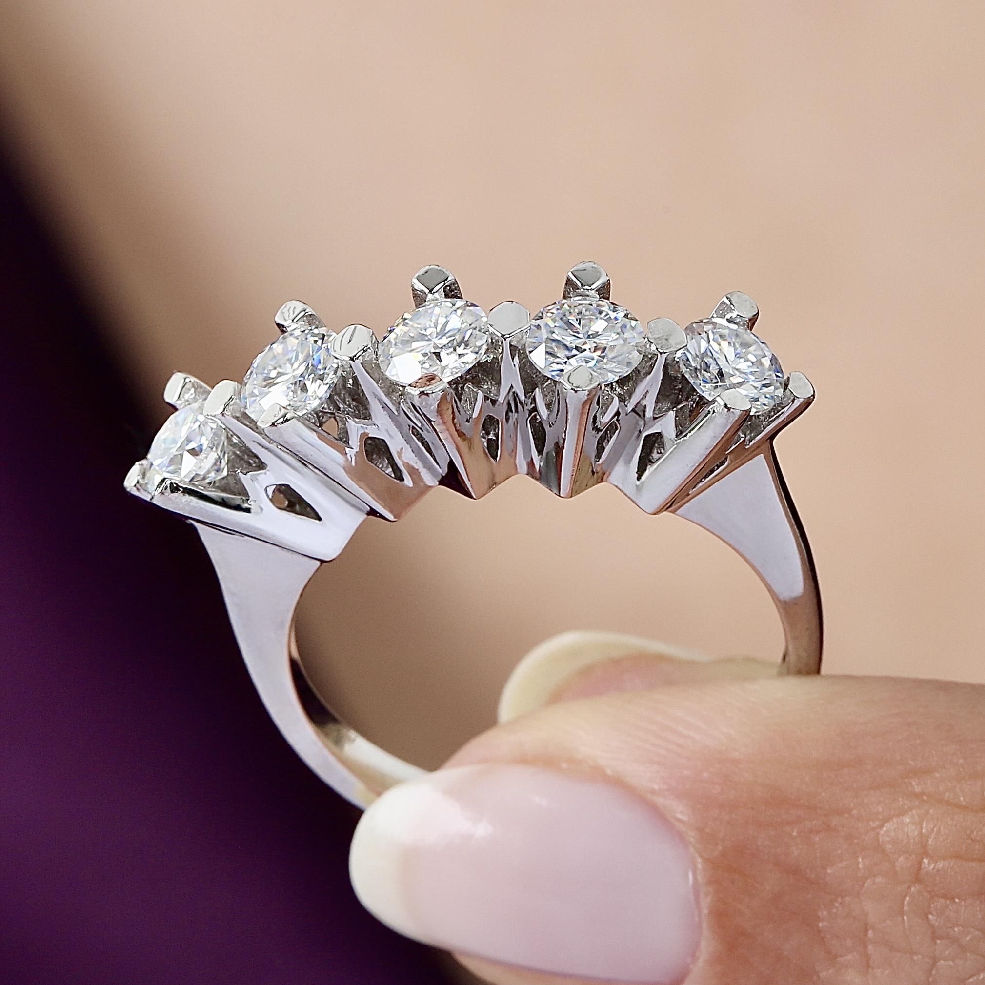 1.20 Ct Moissanite Timeless Classic Five Stone 925K Sterling Silver Ring