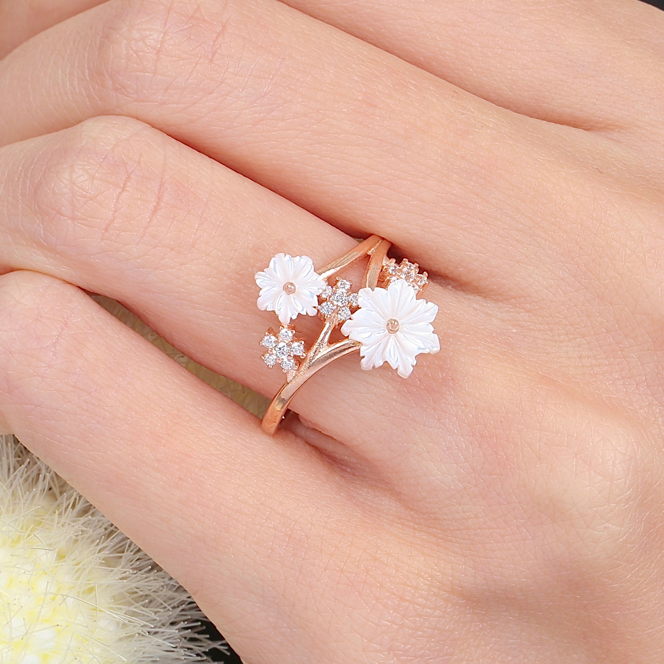Floral Serenade CZ Rose Gold 925K Sterling Silver Ring - Etossimo Jewelry