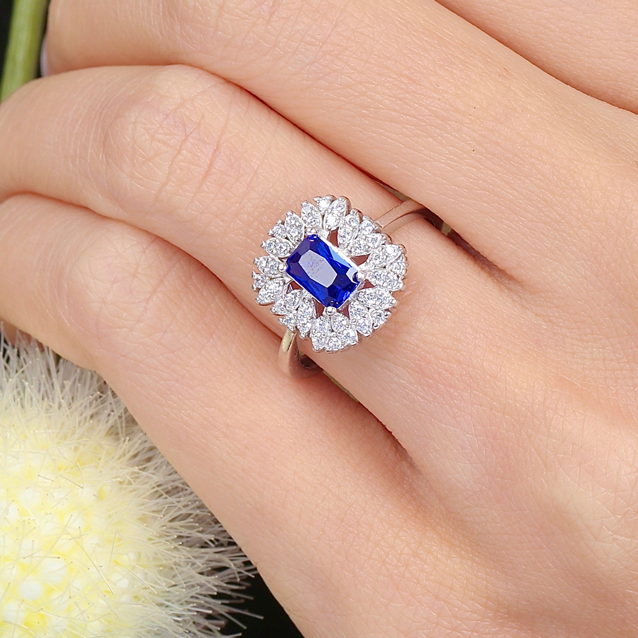 Sparkling Sapphire Color CZ 925K Sterling Silver Ring - Etossimo Jewelry