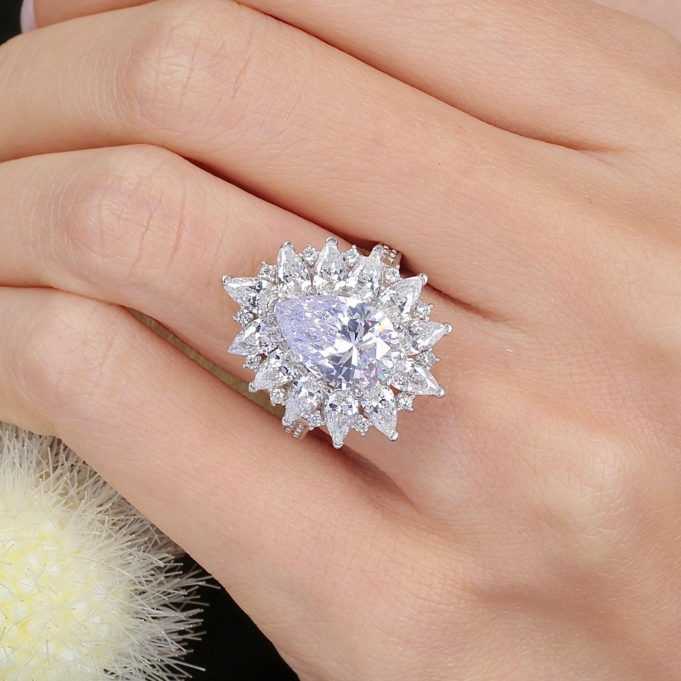 Luminous Teardrop CZ 925K Sterling Silver Statement Ring