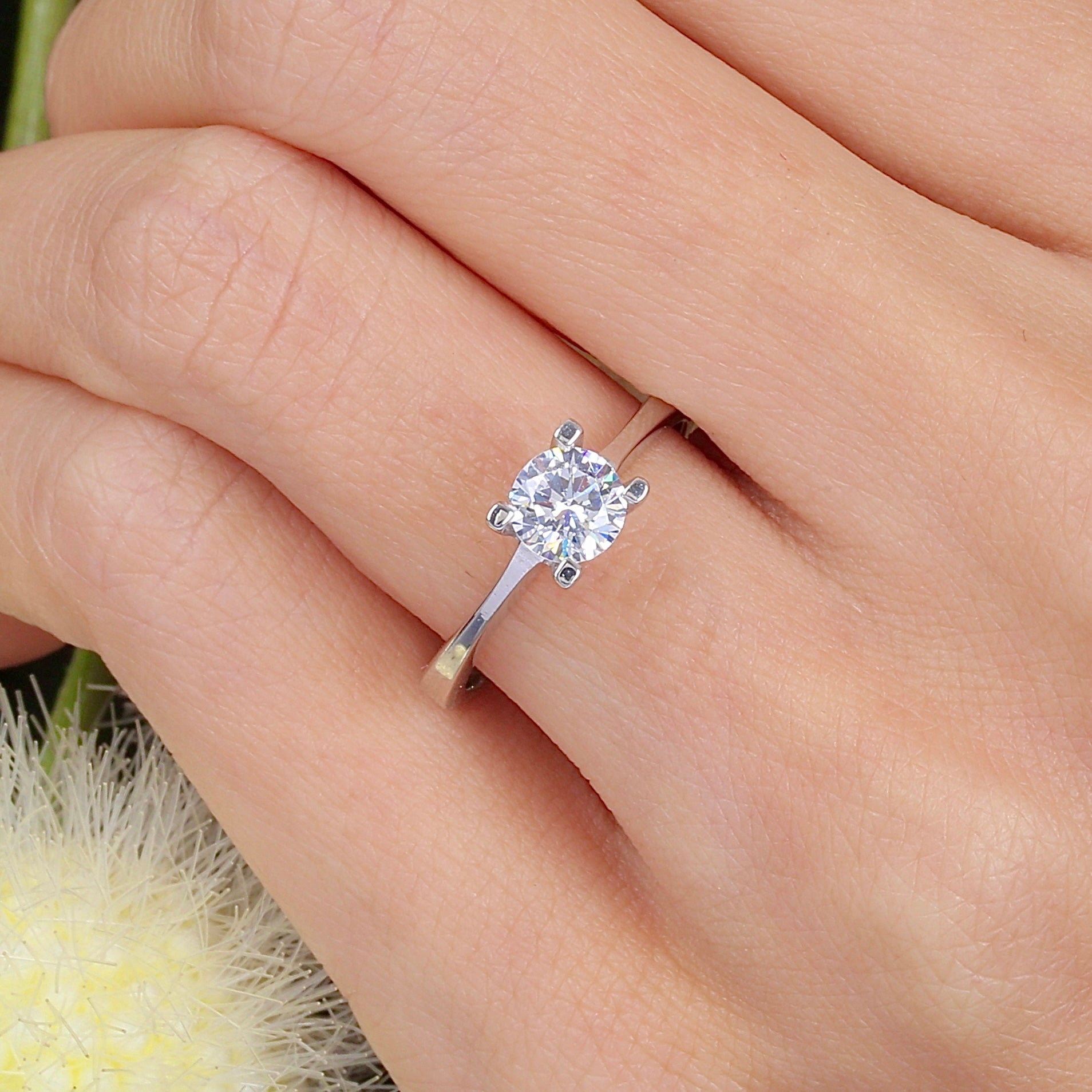 Pure Grace Classic Solitaire CZ 925K Sterling Silver Ring - Etossimo Jewelry