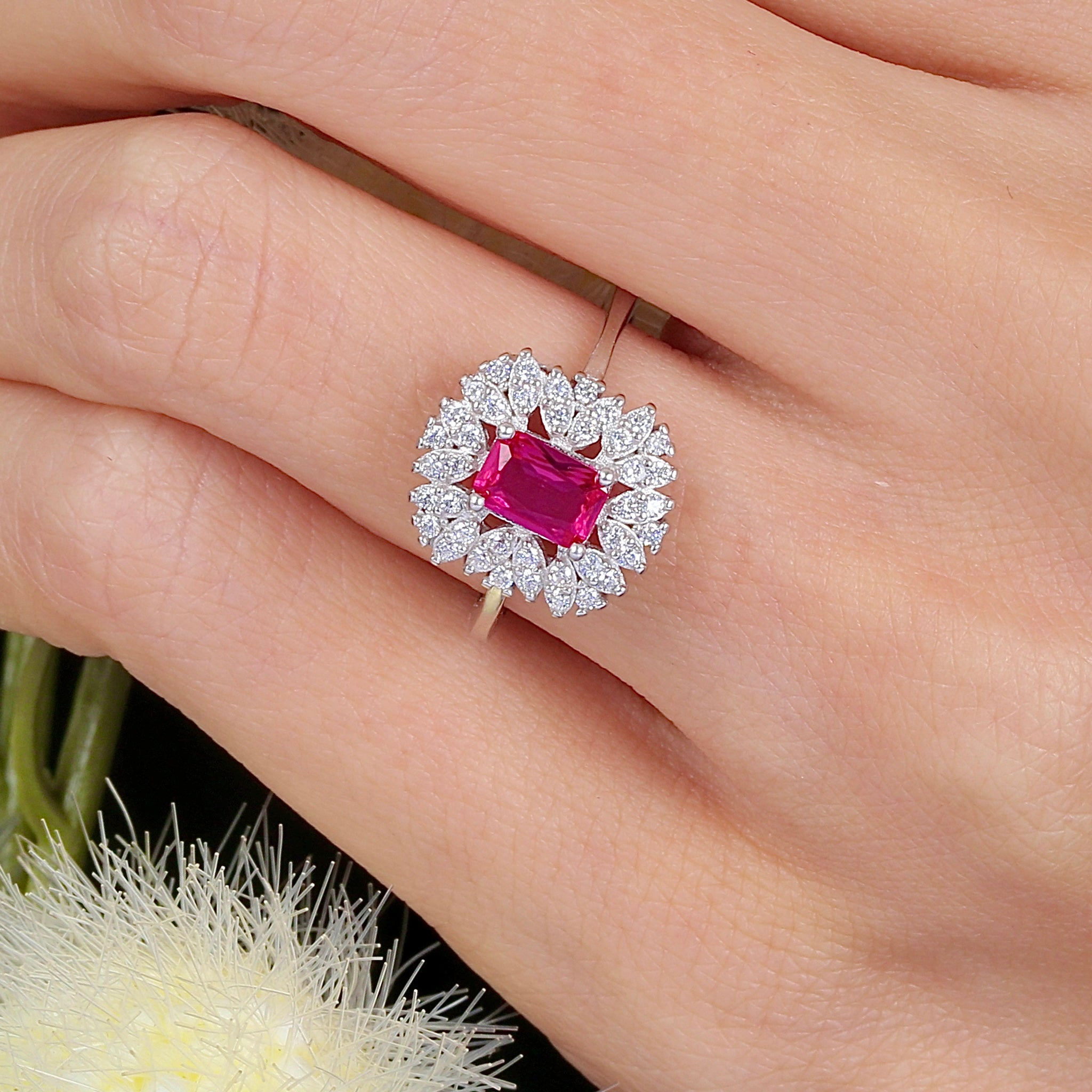 Sparkling Ruby Color CZ 925K Sterling Silver Ring - Etossimo Jewelry