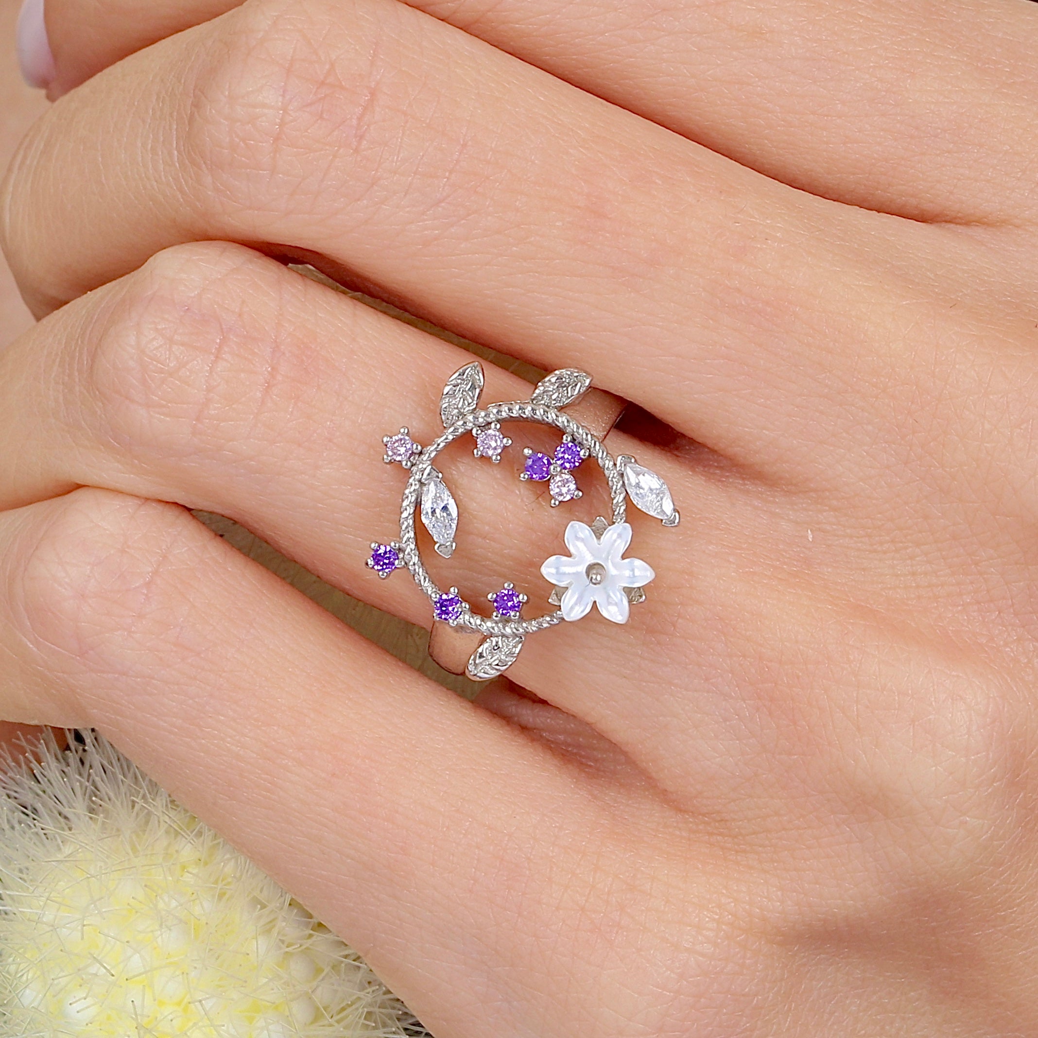 Floral Wreath CZ 925K Sterling Silver Ring - Etossimo Jewelry