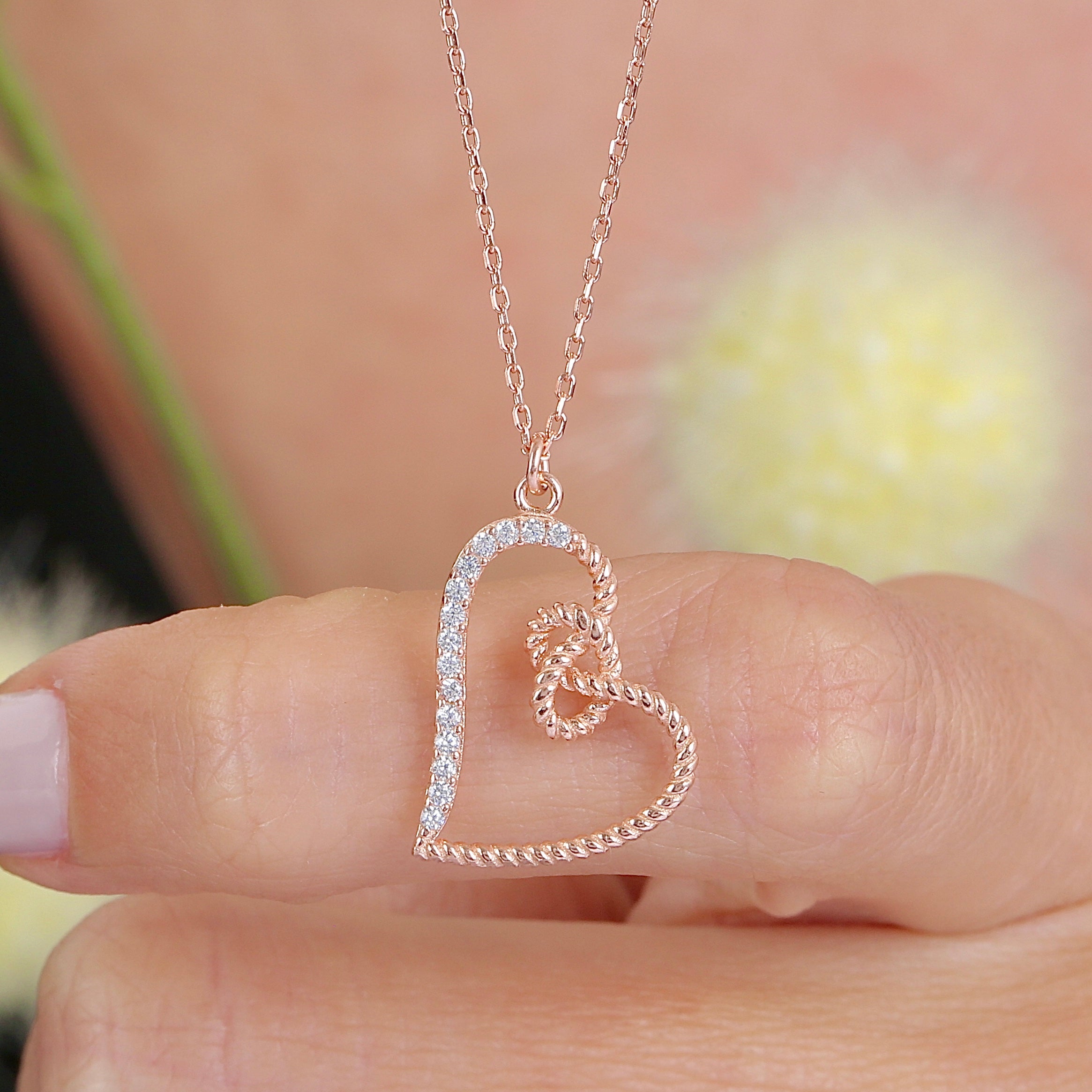 Heartbound Love Knot CZ Rose Gold 925K Sterling Silver Necklace - Etossimo Jewelry