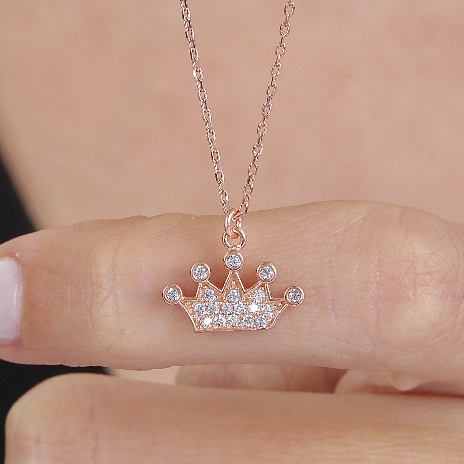 Royal Glow Crown CZ Rose Gold 925K Sterling Silver Necklace - Etossimo Jewelry