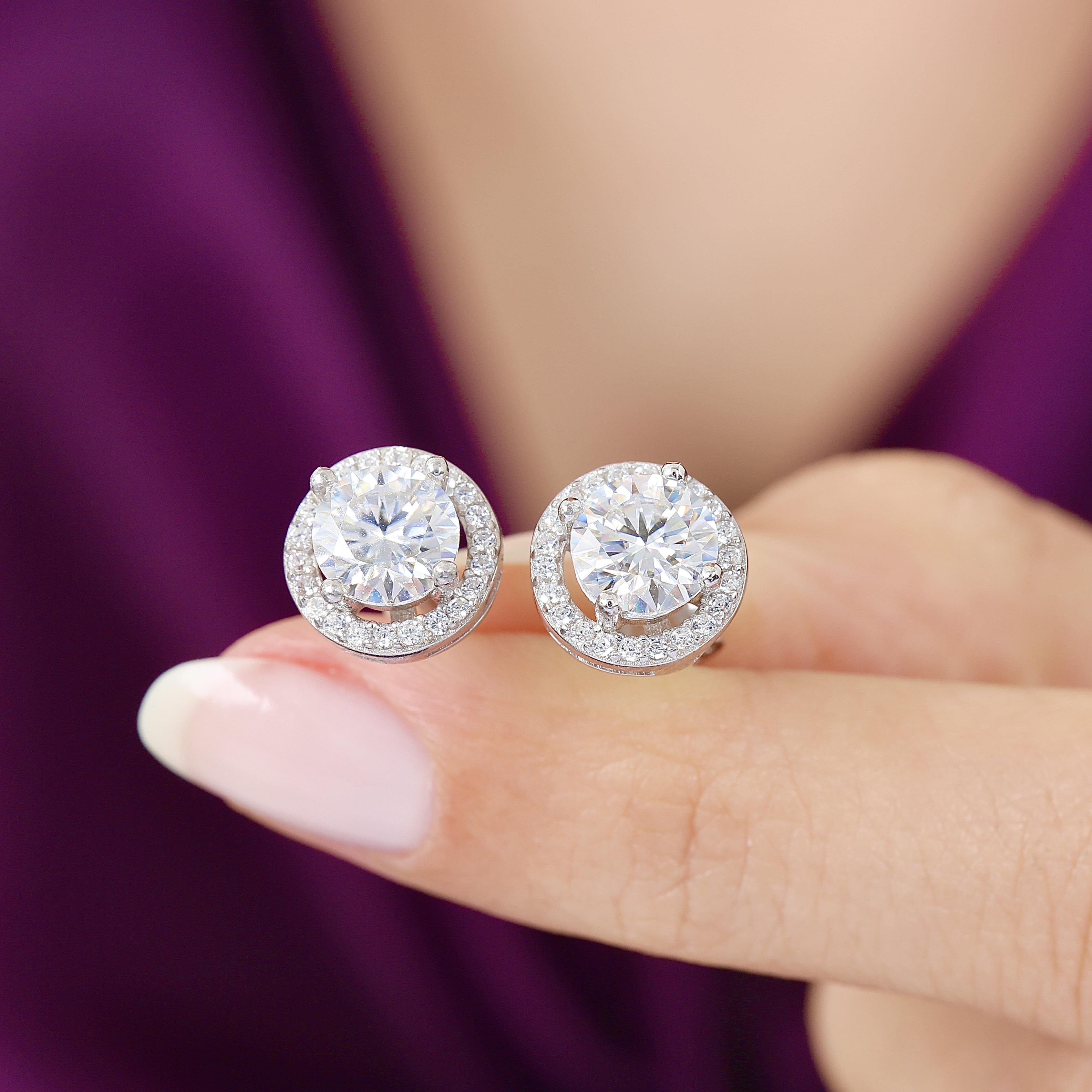 1.60 Ct Moissanite Radiant Circle Solitaire 925K Sterling Silver Earrings