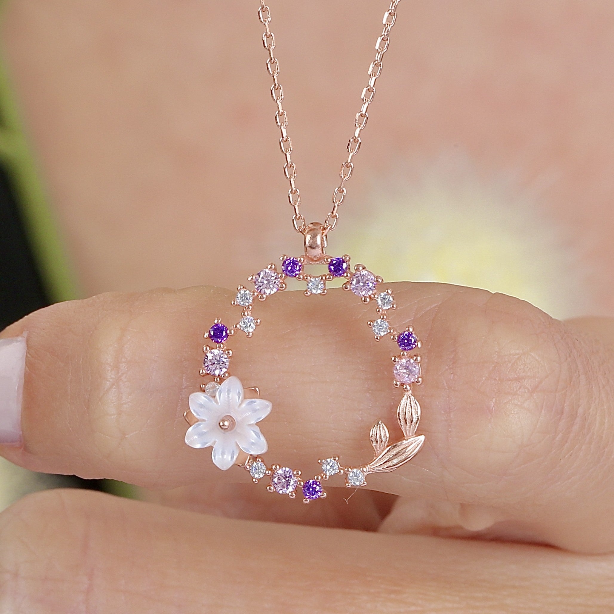 Magnolia Garden Multicolor Harmony CZ Rose Gold 925K Sterling Silver Necklace - Etossimo Jewelry