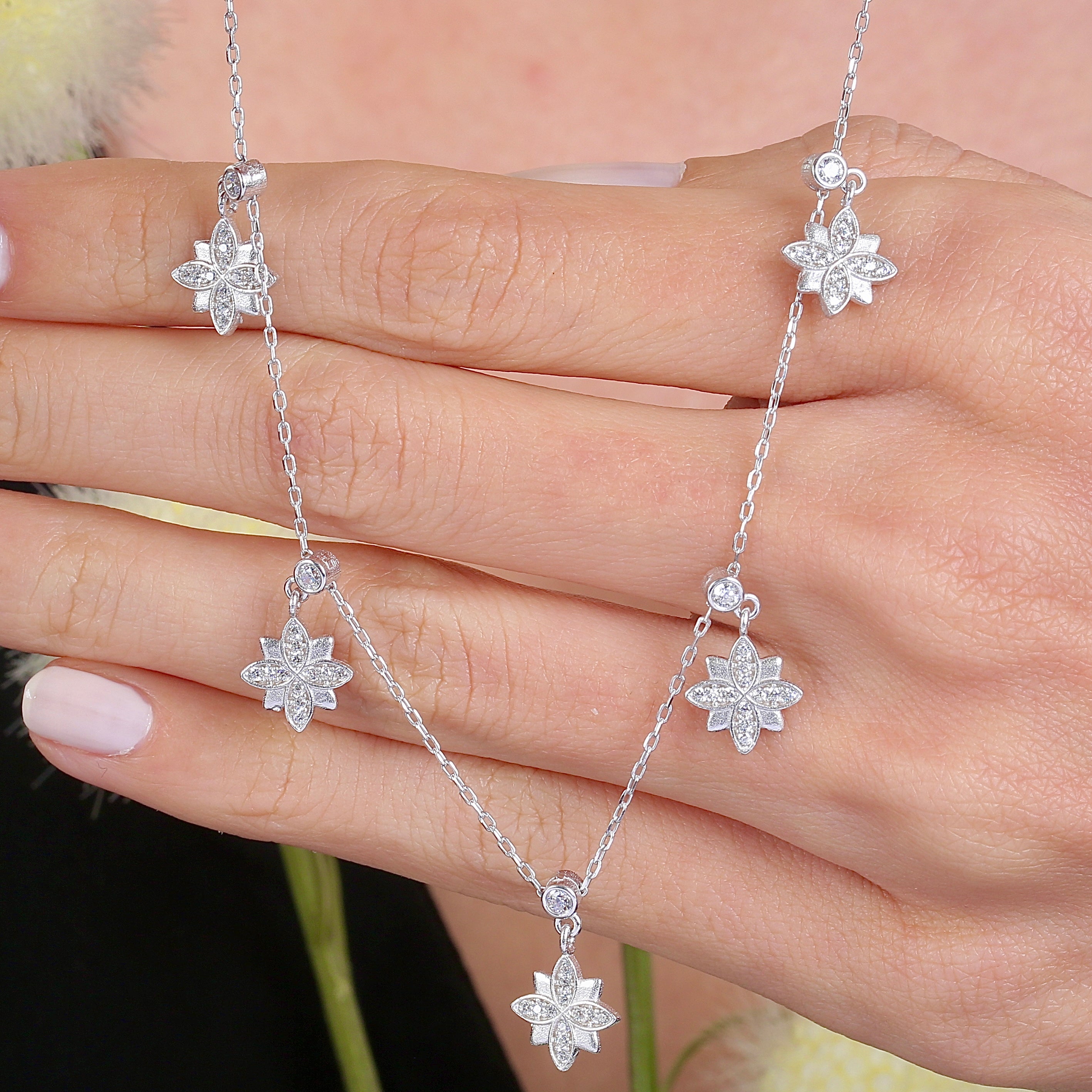 Harmonic Elements Eternal Fortune Clover CZ 925K Sterling Silver Necklace - Etossimo Jewelry