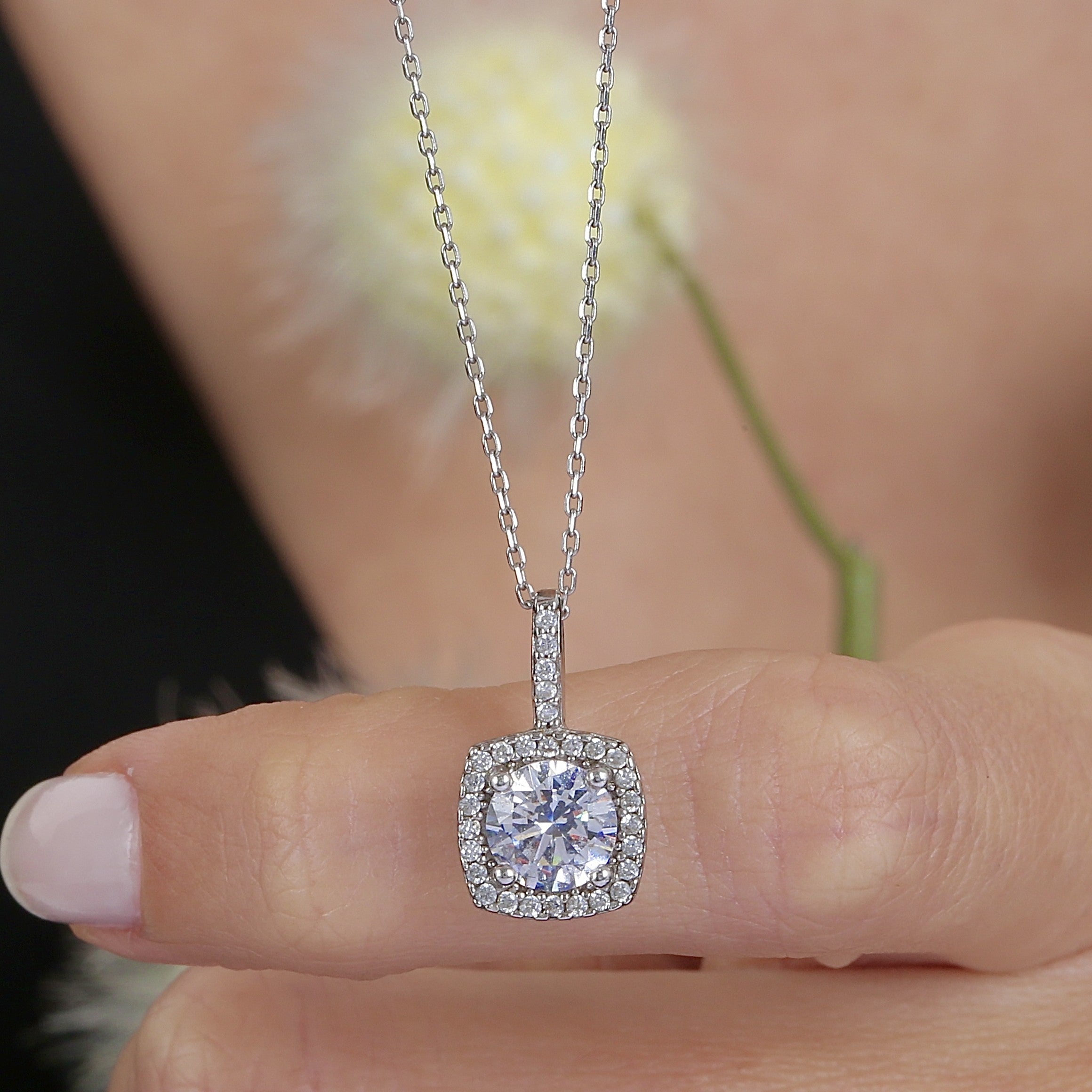 Luminous Elegance Square Necklace CZ 925K Sterling Silver - Etossimo Jewelry