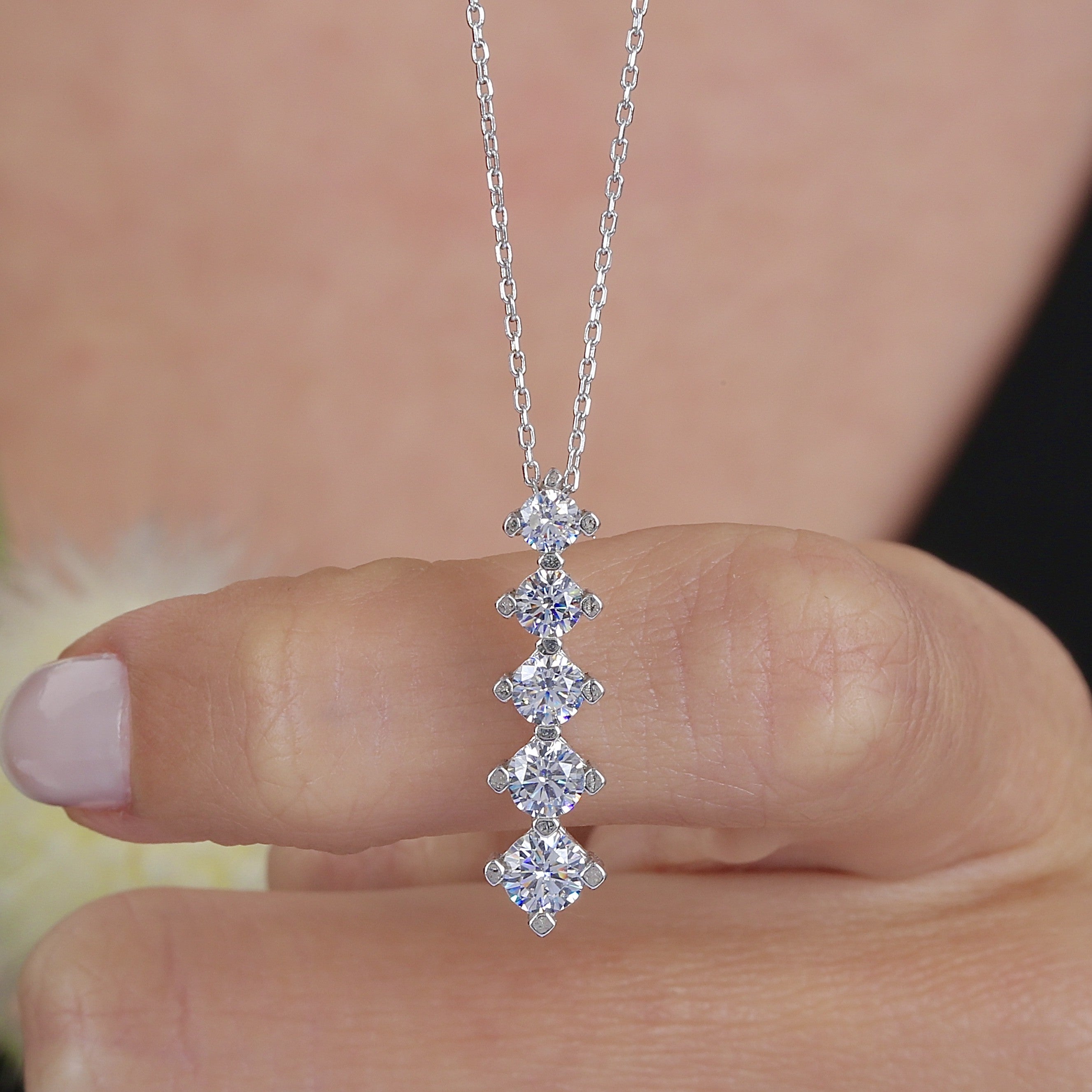 Cascading Radiance CZ 925K Sterling Silver Necklace - Etossimo Jewelry