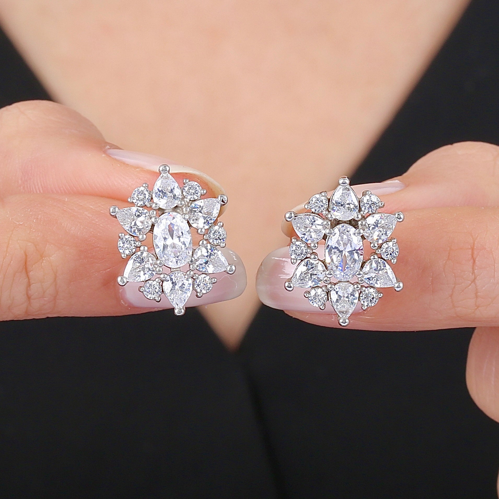 Elegant Teardrop Cluster CZ 925K Sterling Silver Earrings - Etossimo Jewelry