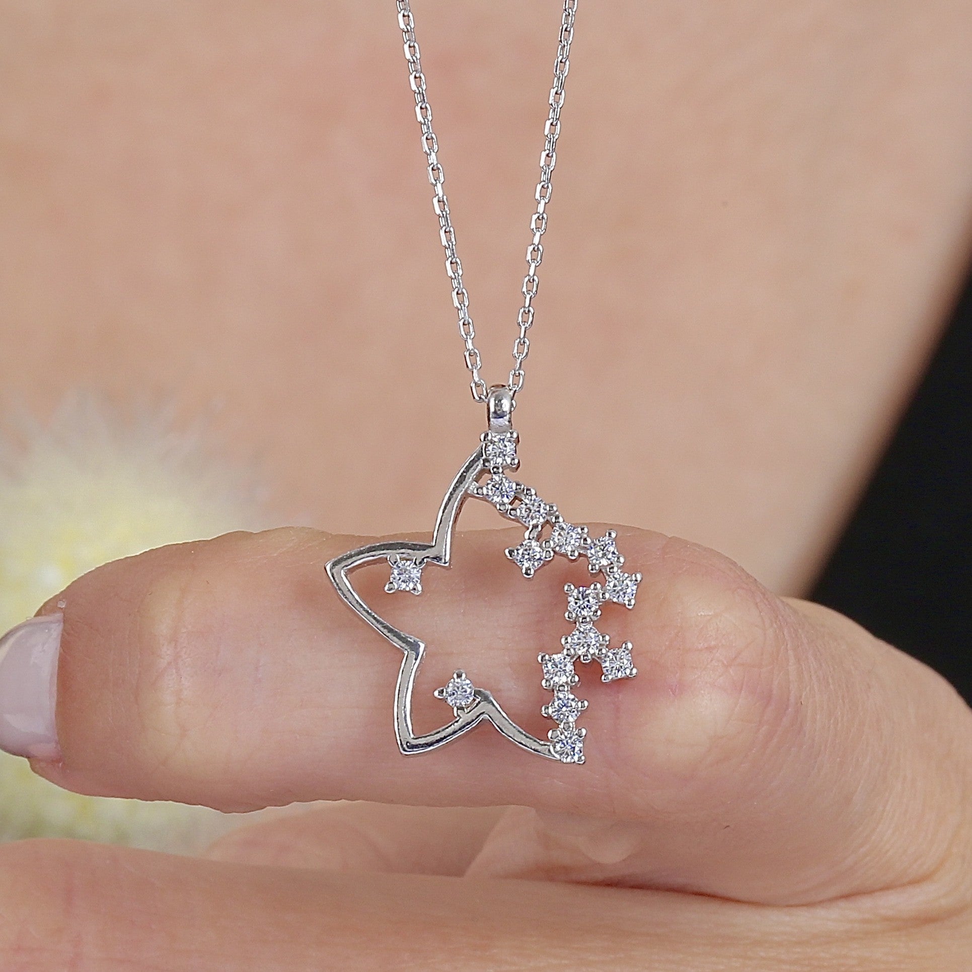 Shimmering Star Cascade CZ 925K Sterling Silver Necklace - Etossimo Jewelry