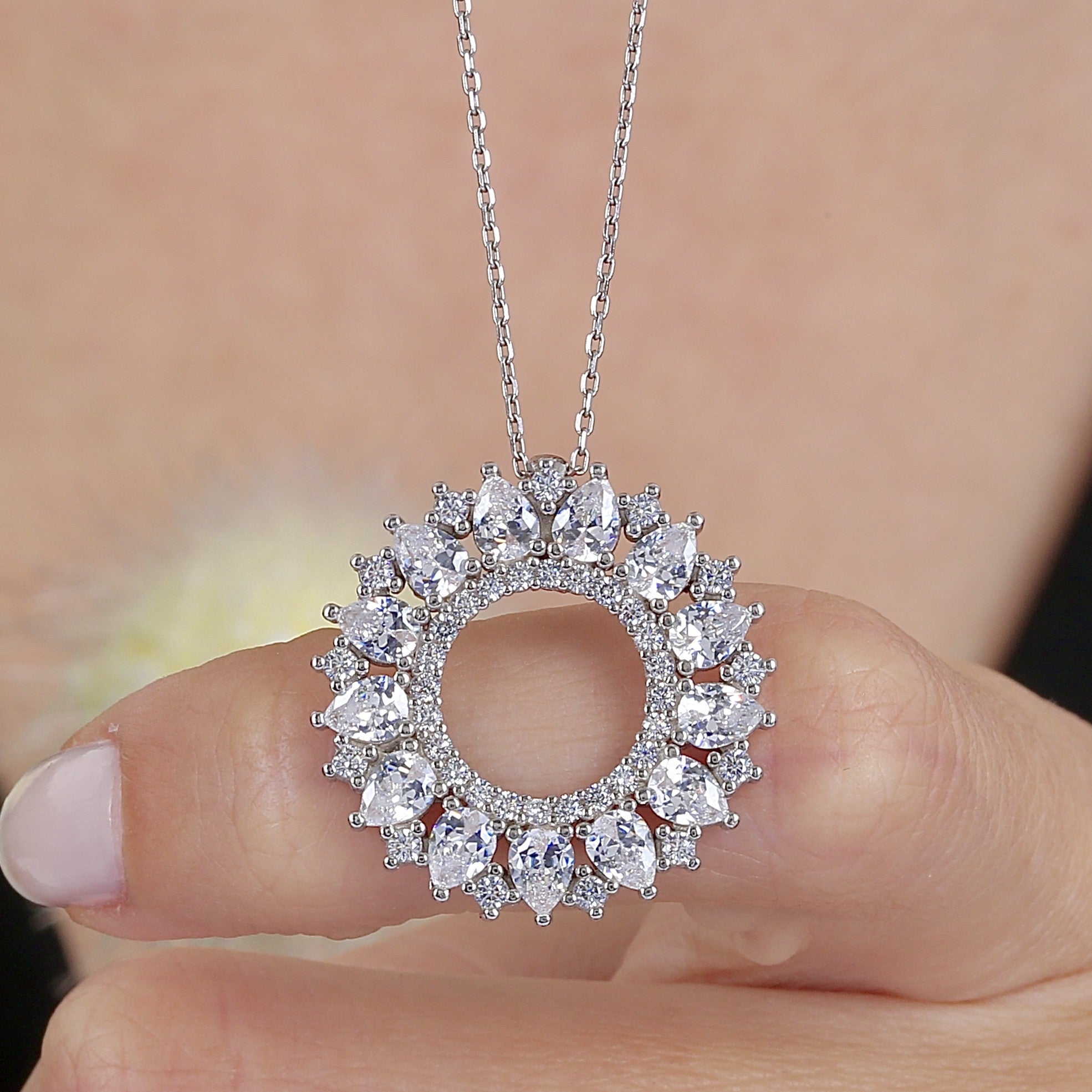 Celestial Solar Bloom Wreath CZ 925K Sterling Silver Necklace - Etossimo Jewelry