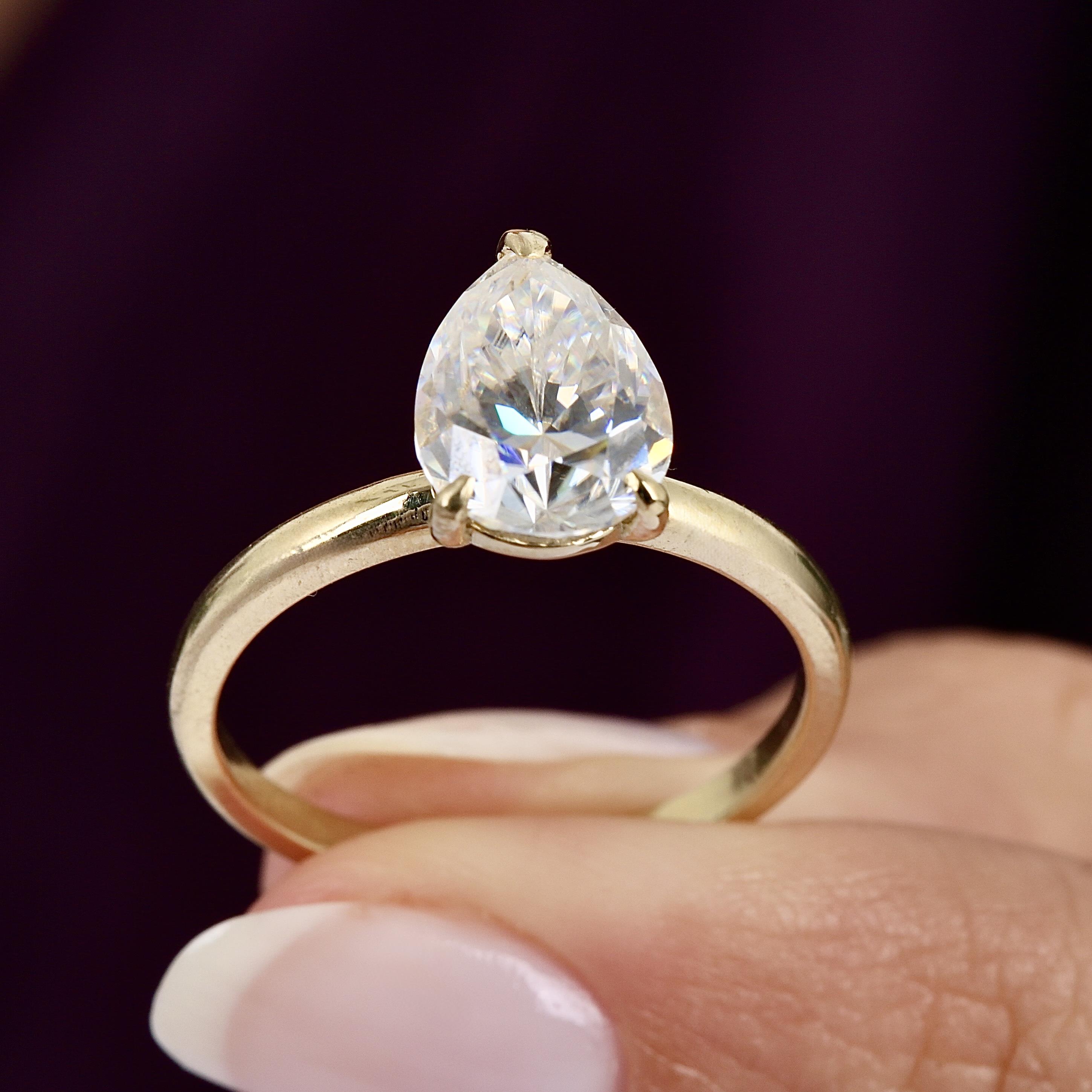 2.00 Ct Moissanite Teardrop Dream Solitaire 14K Gold Ring