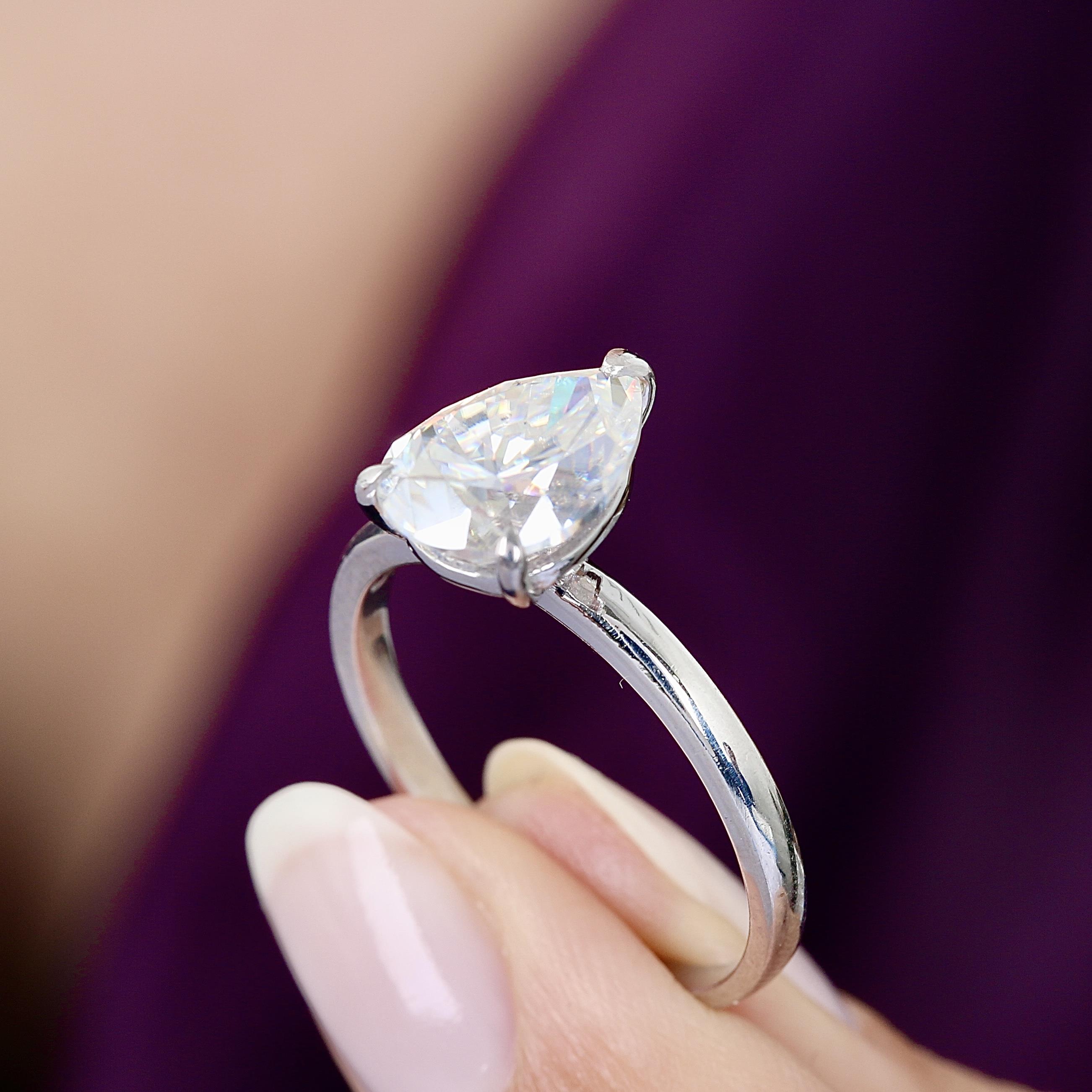 2.00 Ct Moissanite Teardrop Dream Solitaire 925K Sterling Silver Ring