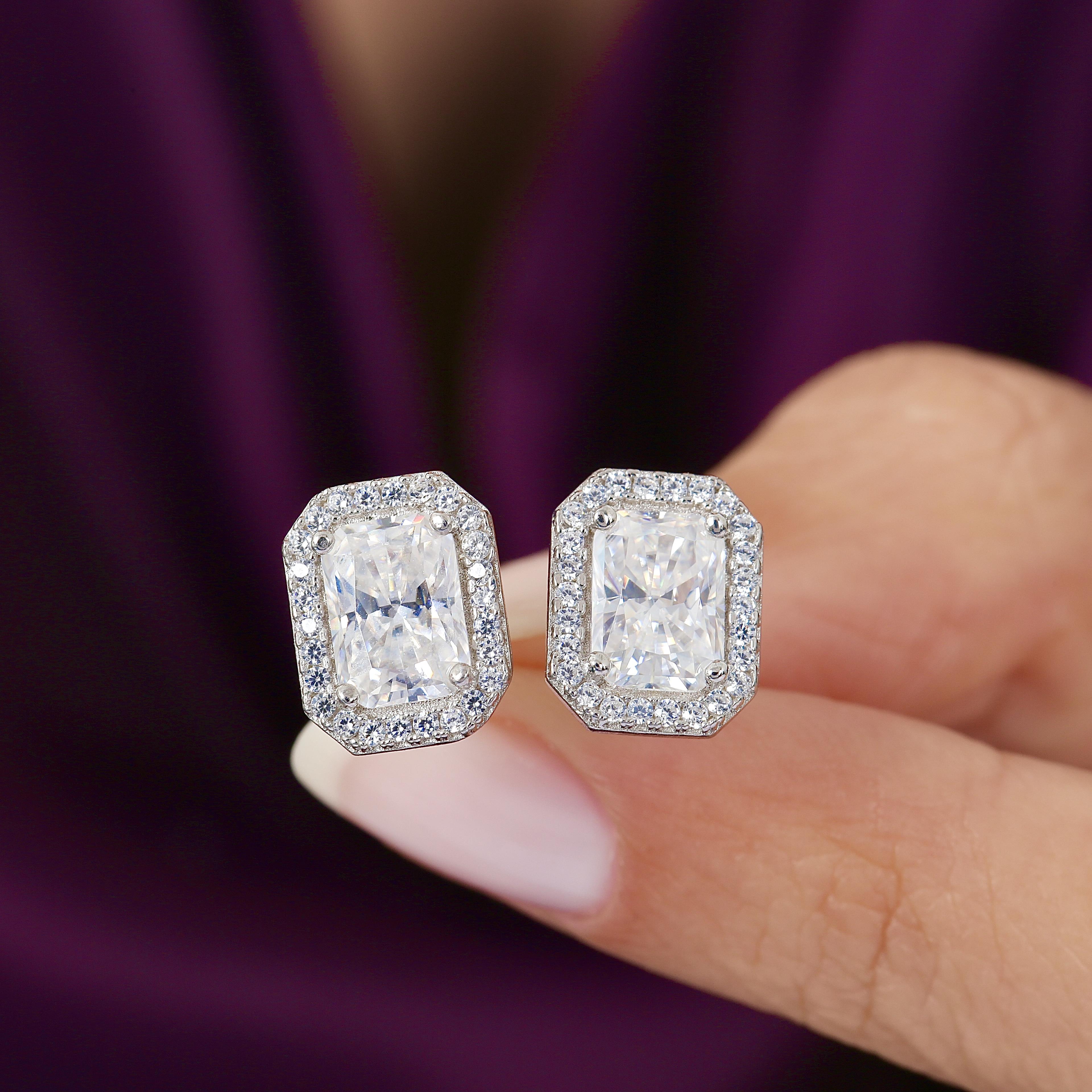 2.00 Ct Moissanite Radiant Cut Solitaire 925K Sterling Silver Earrings