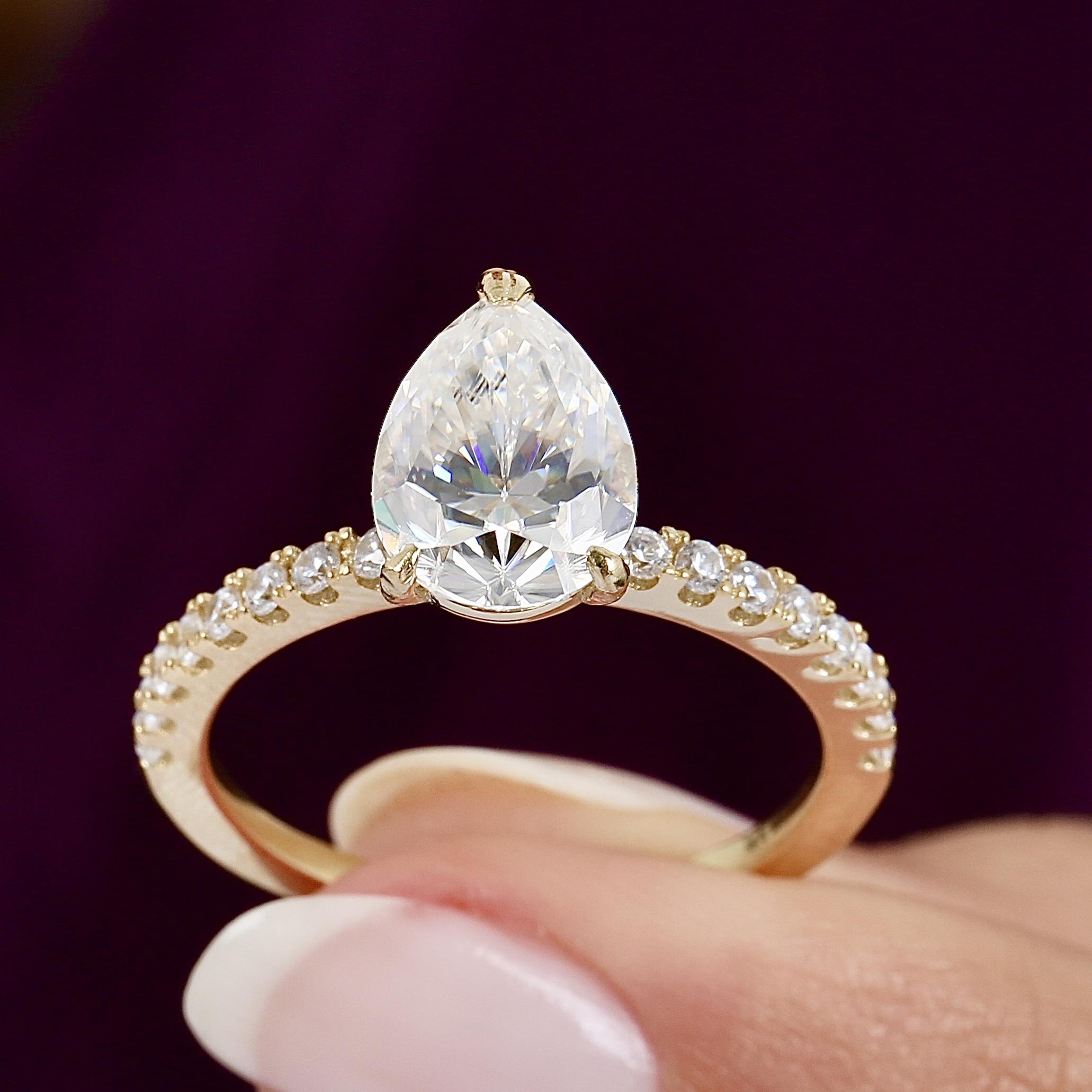 2.00 Ct Moissanite Sparkling Teardrop Dream Solitaire 14K Gold Ring