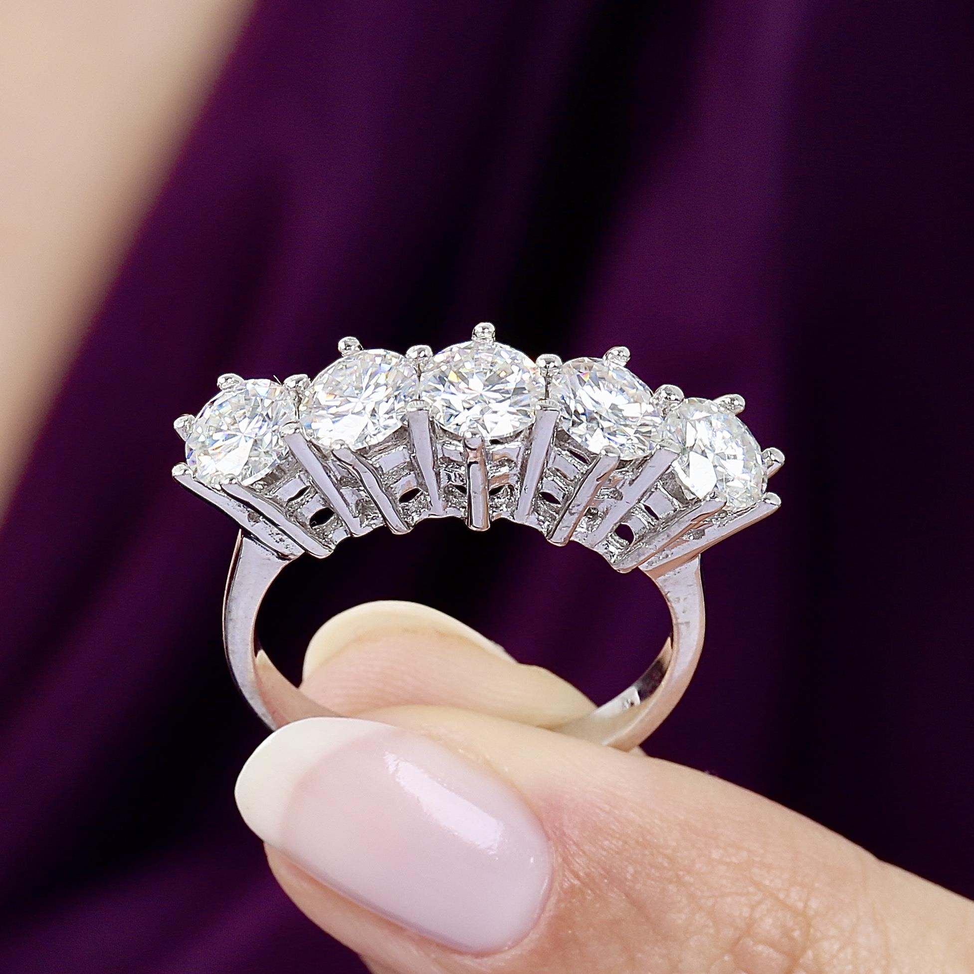 2.50 Ct Moissanite Mirage Five Stone 925K Sterling Silver Ring