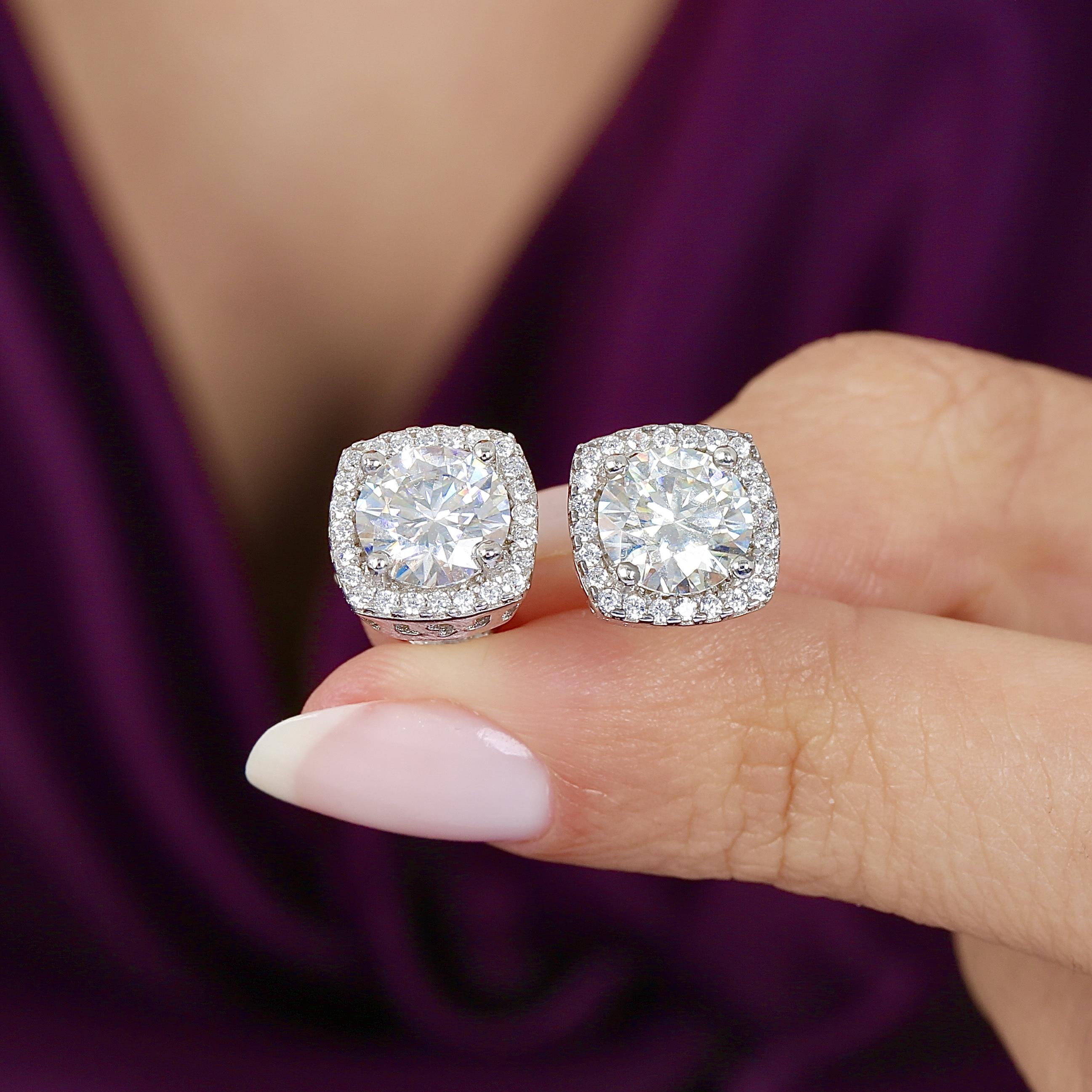 2.00 Ct Moissanite Brilliant Square Solitaire 925K Sterling Silver Earrings