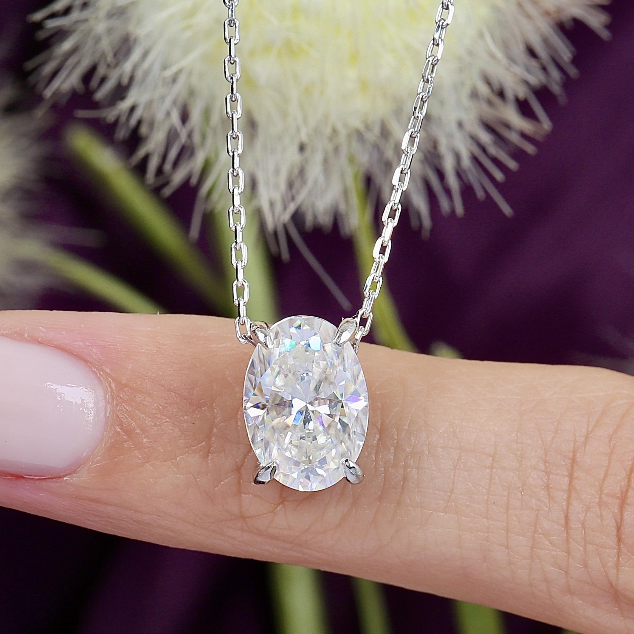 2.50 Ct Moissanite Oval Elegance Solitaire 925K Sterling Silver Necklace