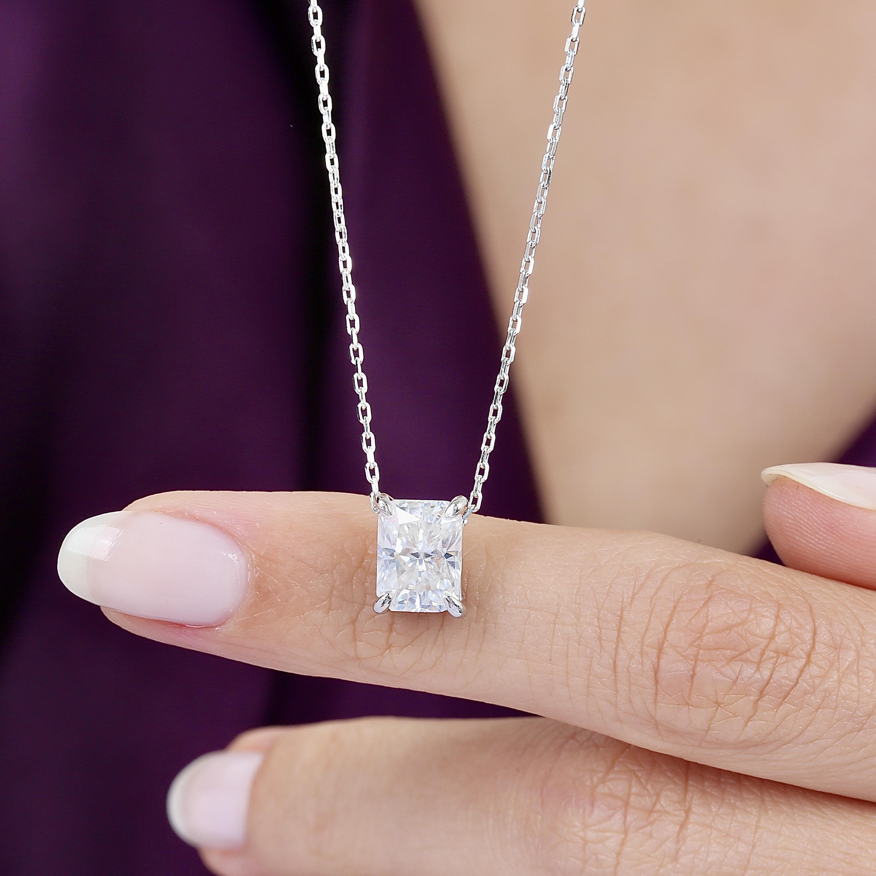 2.00 Ct Moissanite Modern Grandeur Solitaire 925K Sterling Silver Necklace