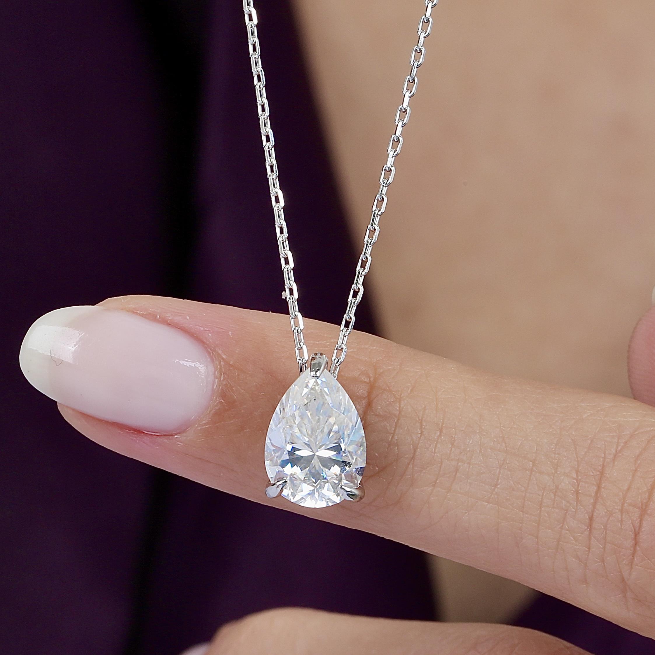 2.00 Ct Moissanite Teardrop Dream Solitaire 925K Sterling Silver Necklace