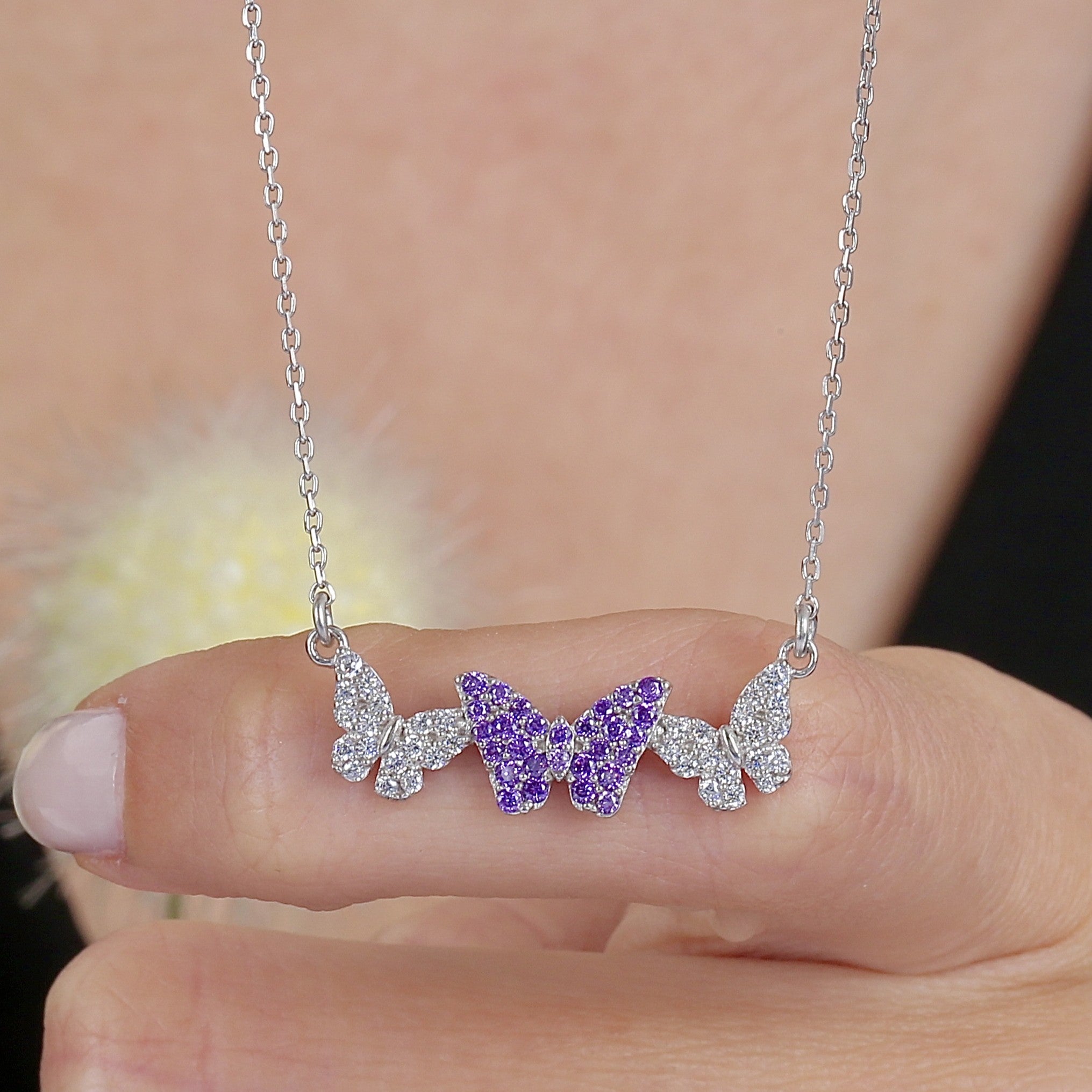 Mystic Butterfly Trio CZ 925K Sterling Silver Necklace - Etossimo Jewelry