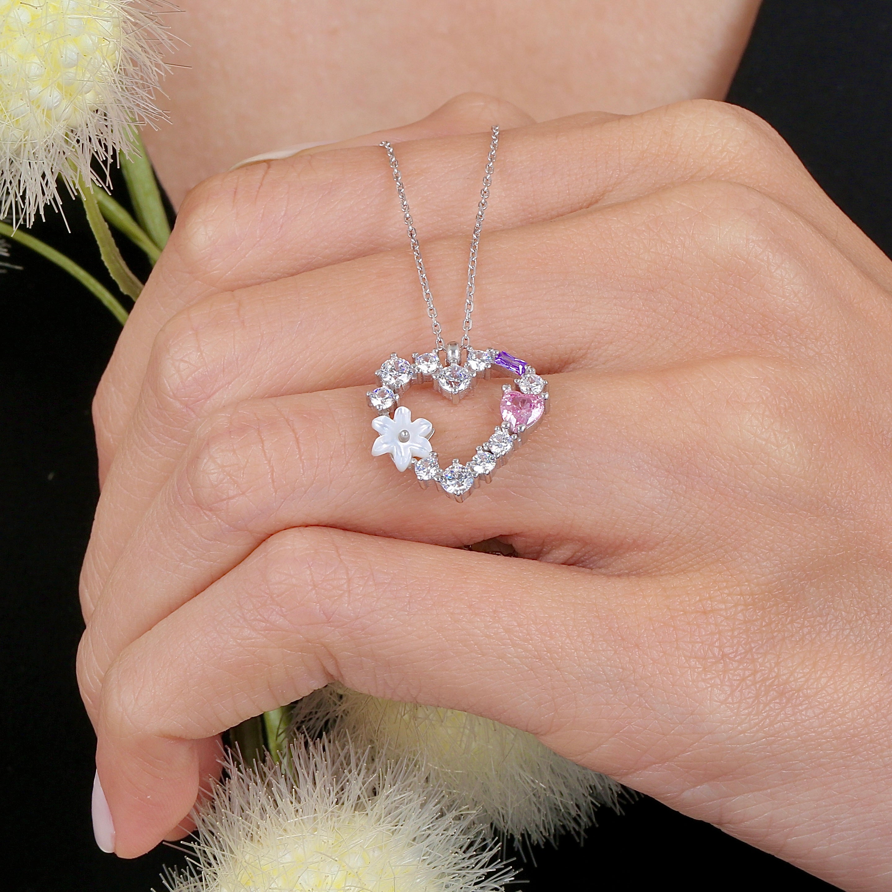Magnolia Bloom Heart Serenade CZ 925K Sterling Silver