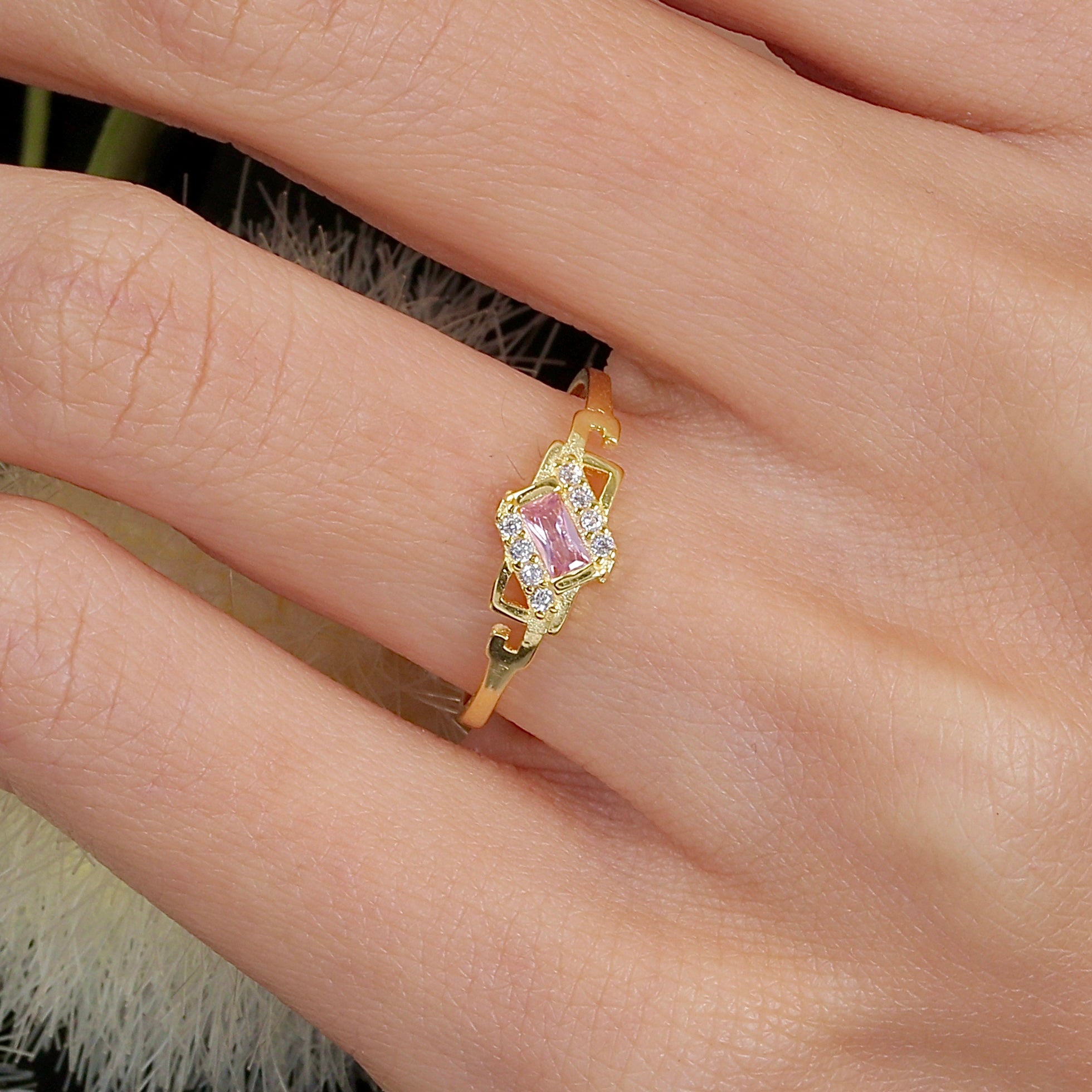 Pink Radiance Baguette CZ 14K Gold Ring - Etossimo Jewelry