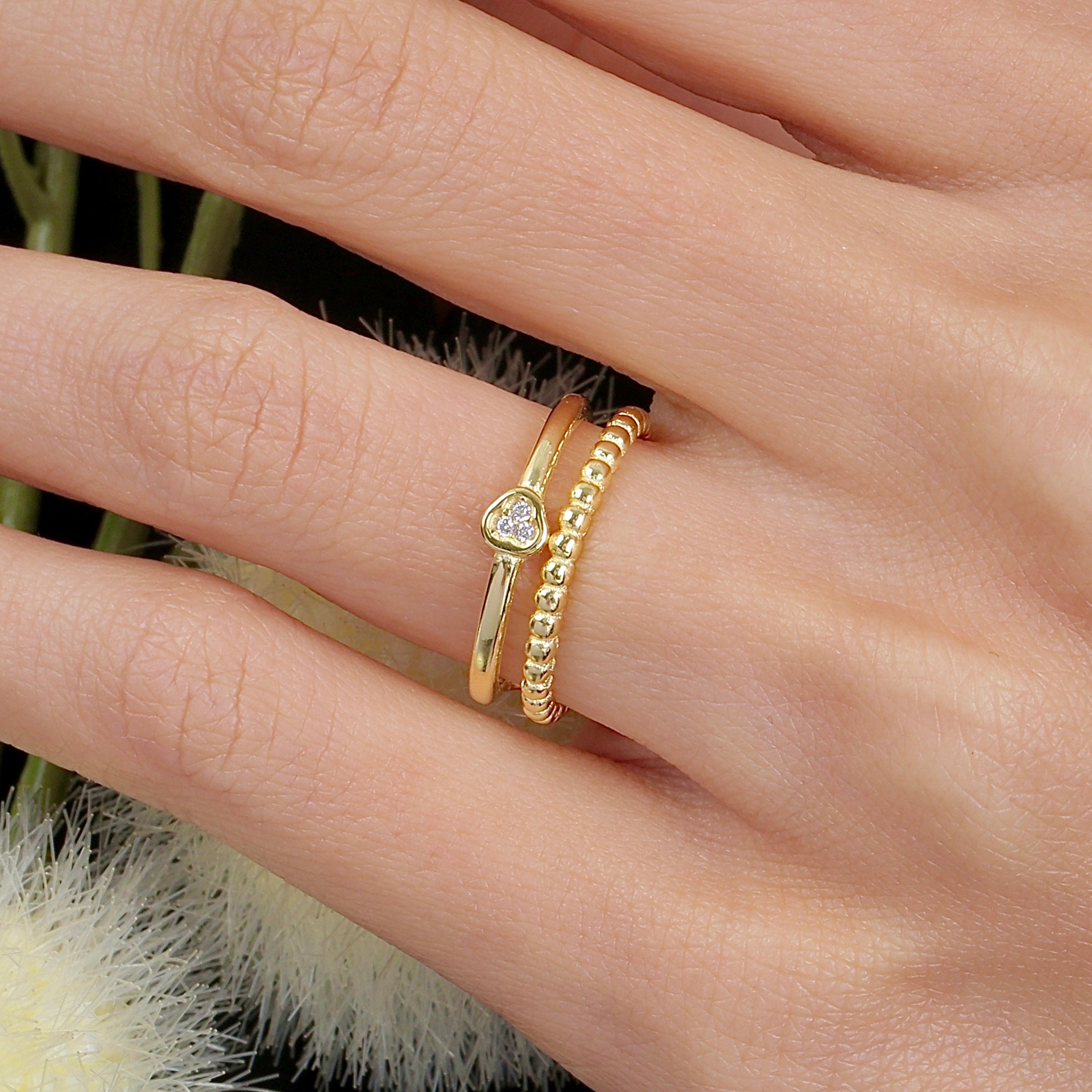 Sparkling Love Combination CZ 14K Gold Ring - Etossimo Jewelry