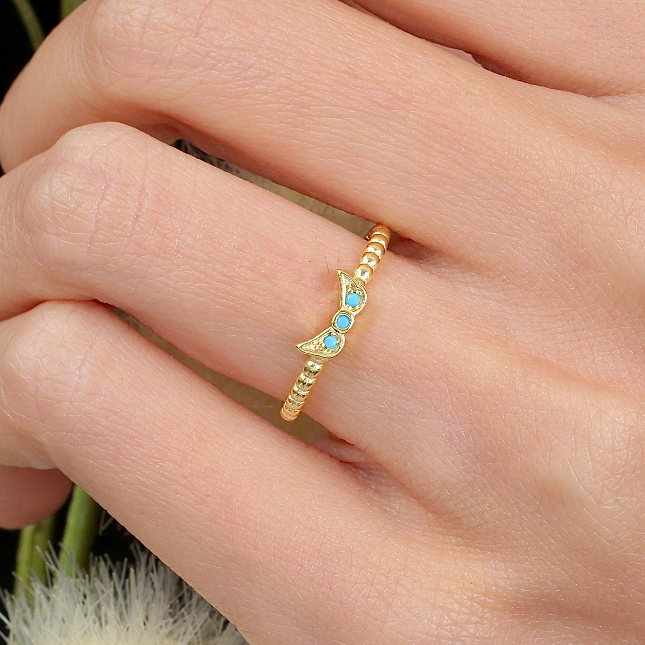 Turquoise Angel Glow CZ 14K Gold Ring - Etossimo Jewelry