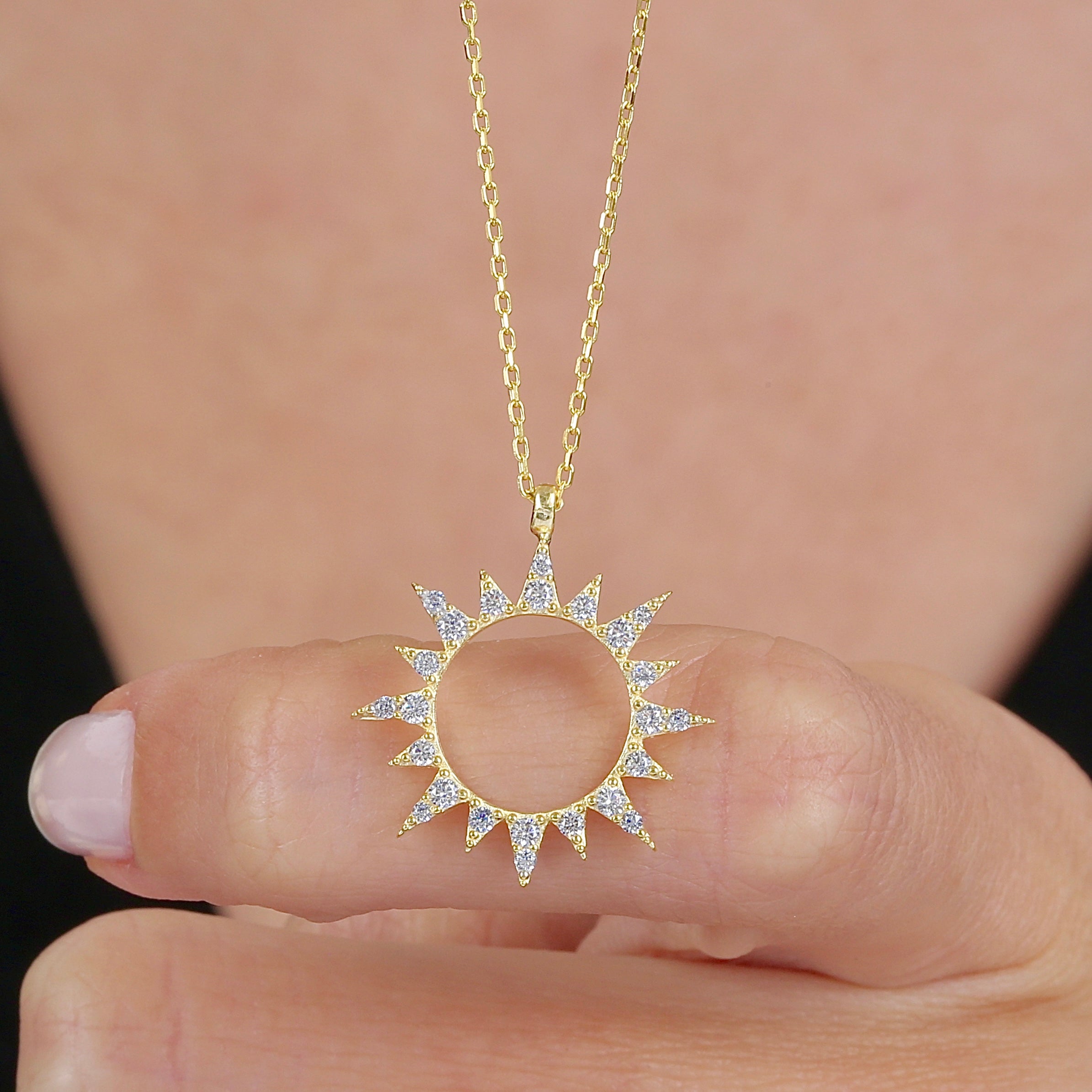 Celestial Sun Glow CZ 14K Gold Necklace - Etossimo Jewelry
