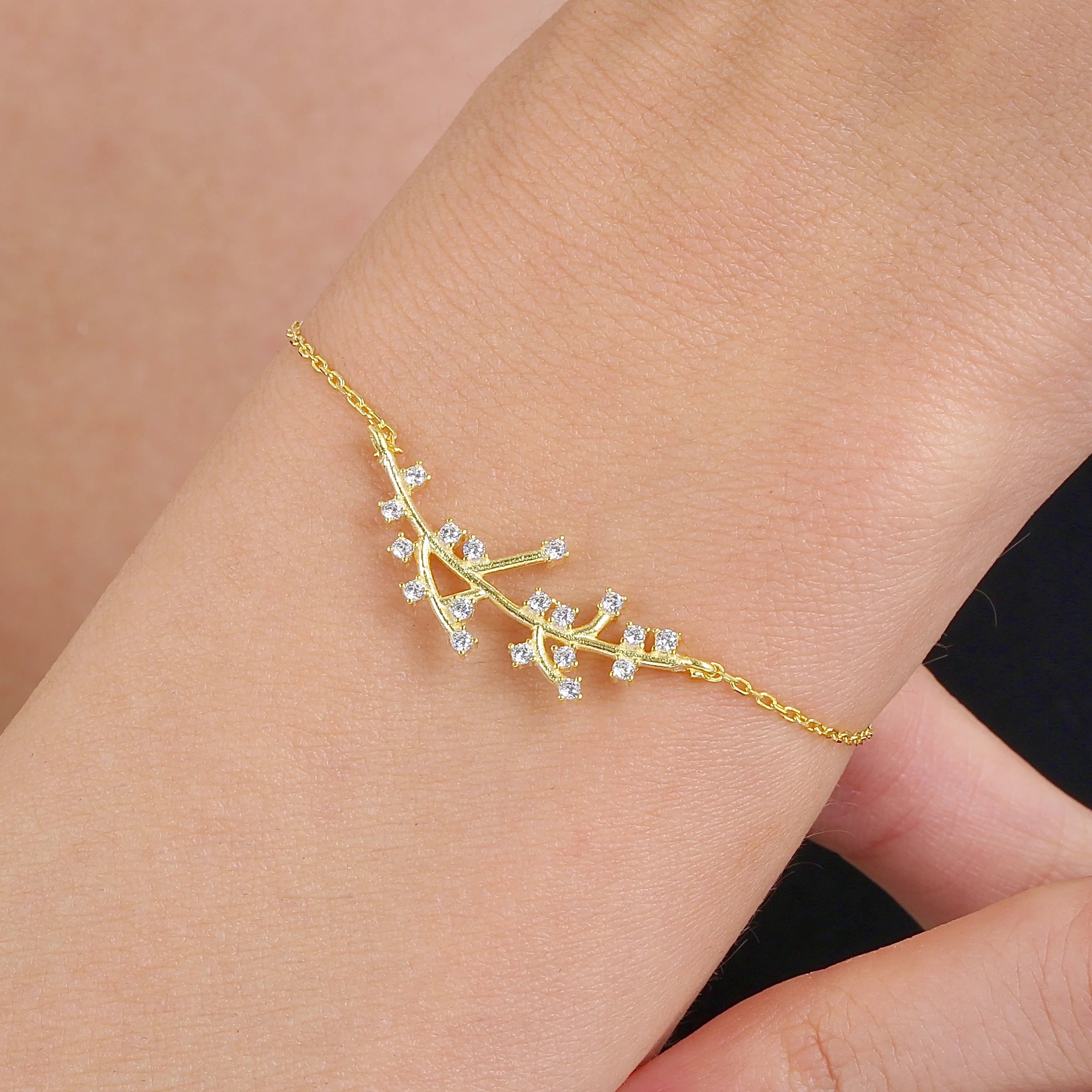 Lustrous Starlit Twig CZ 14K Gold Bracelet - Etossimo Jewelry