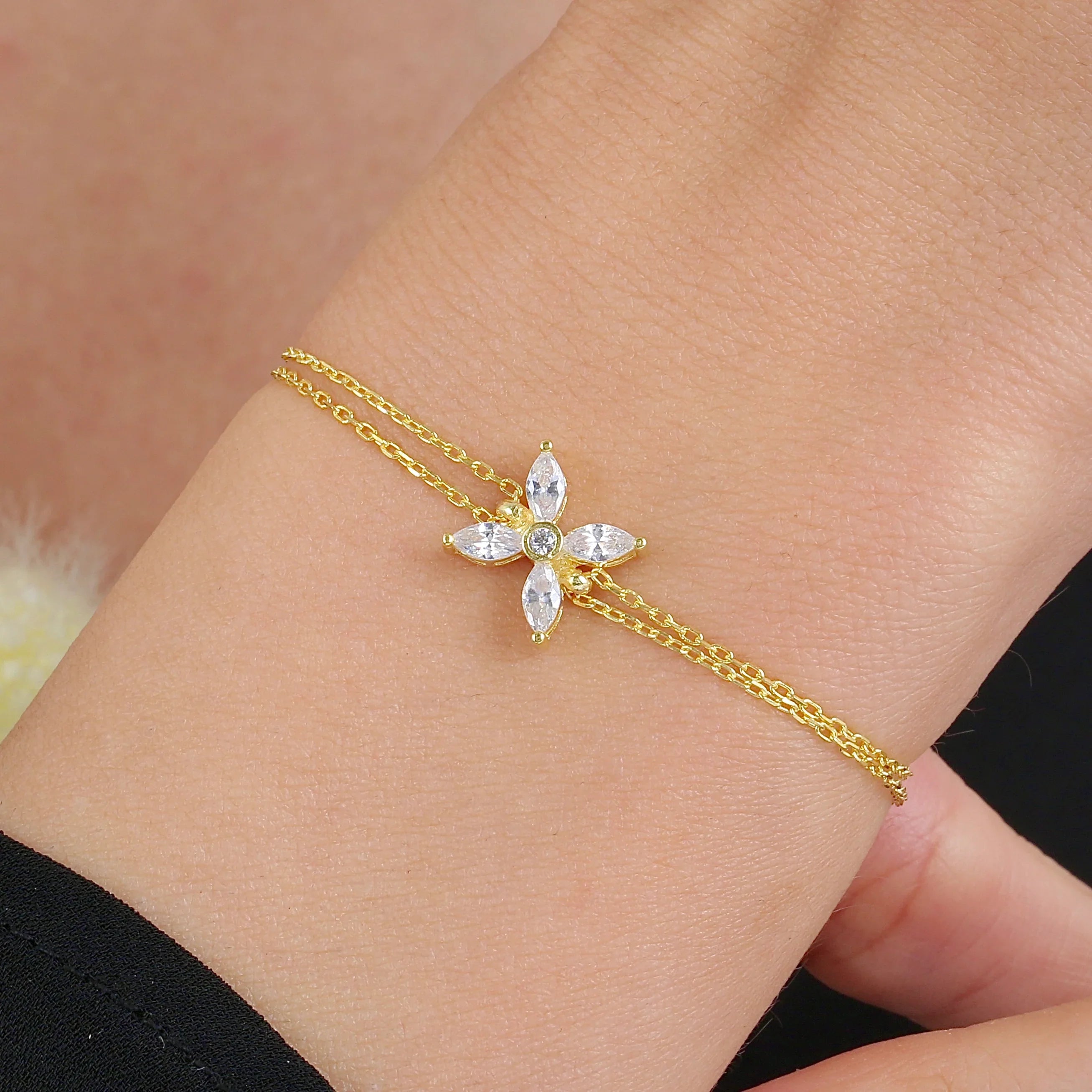 Luminous Marquise Bloom CZ 14K Gold Bracelet - Etossimo Jewelry