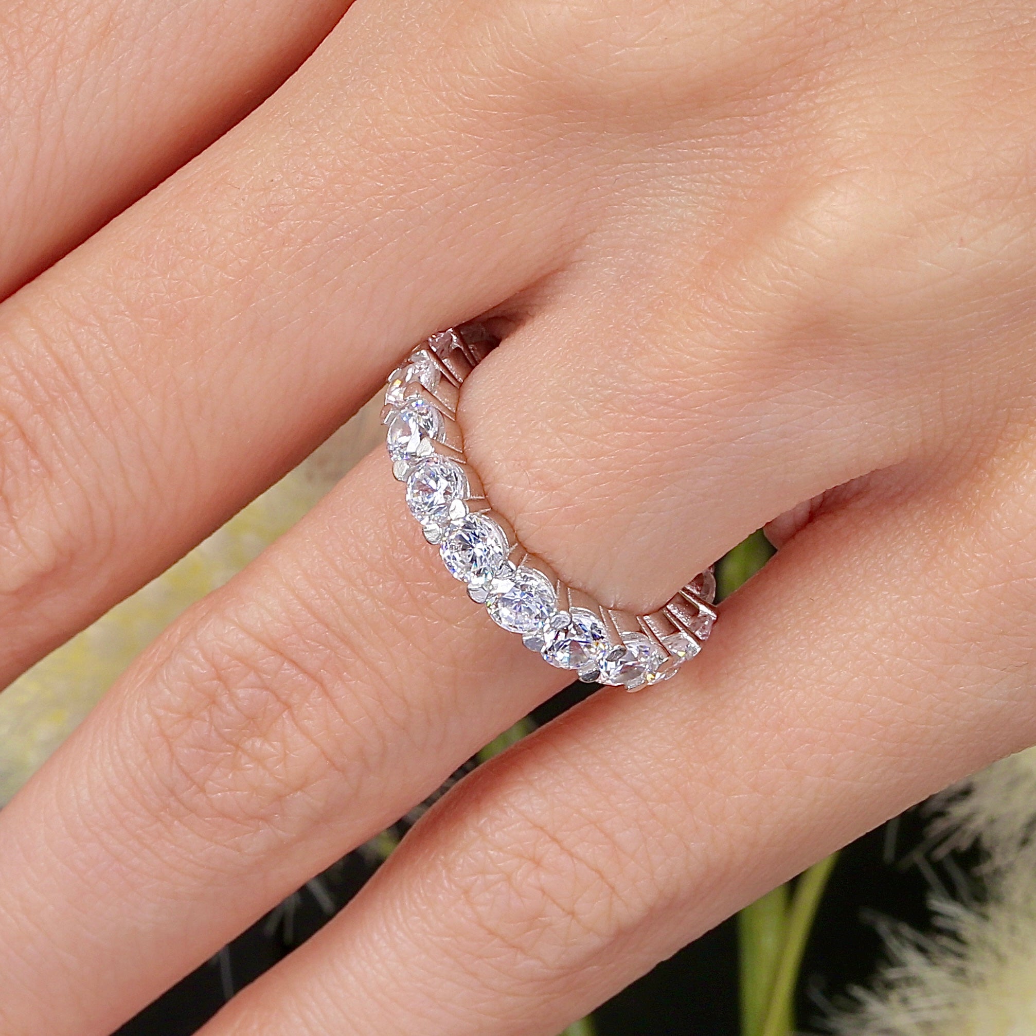 Lustrous Bliss Eternity CZ 925K Sterling Silver Ring - Etossimo Jewelry