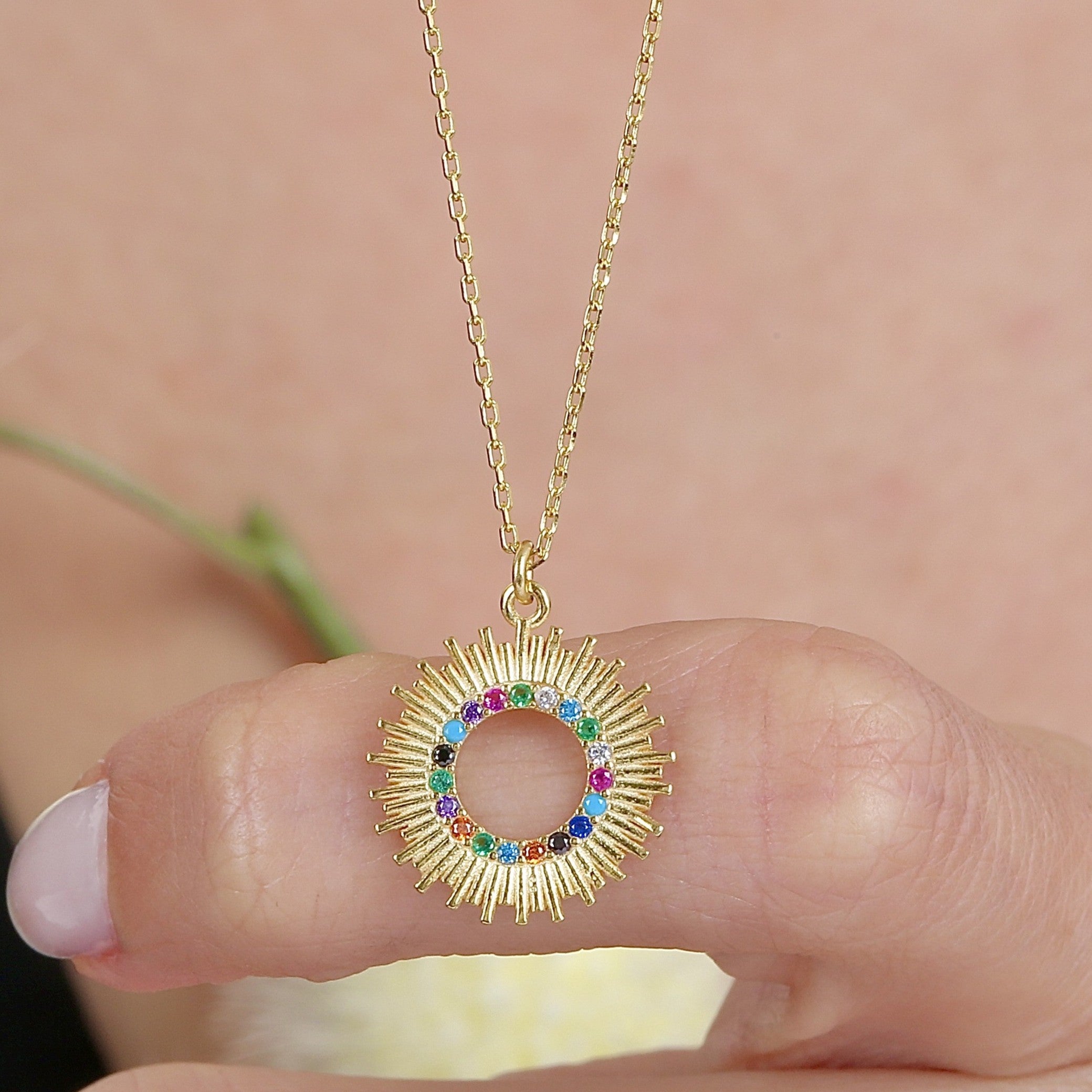 Solar Radiance Circle CZ 14K Gold Necklace - Etossimo Jewelry