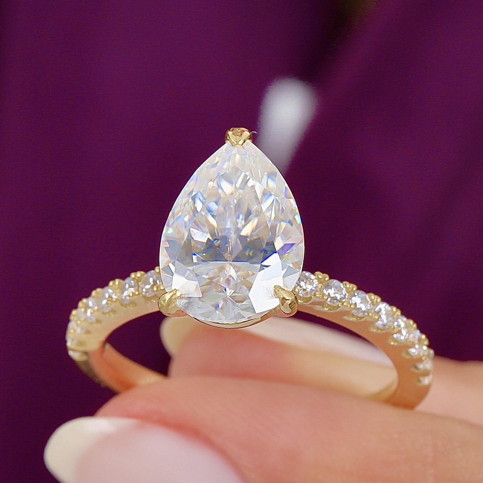 4.00 Ct Moissanite Sparkling Teardrop Dream Solitaire 14K Gold Ring