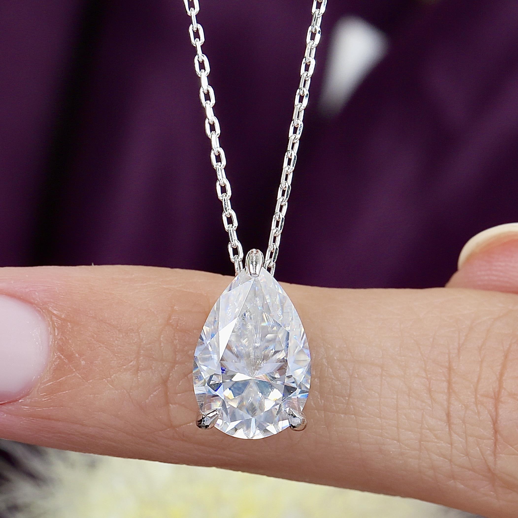 4.00 Ct Moissanite Teardrop Dream Solitaire 925K Sterling Silver Necklace
