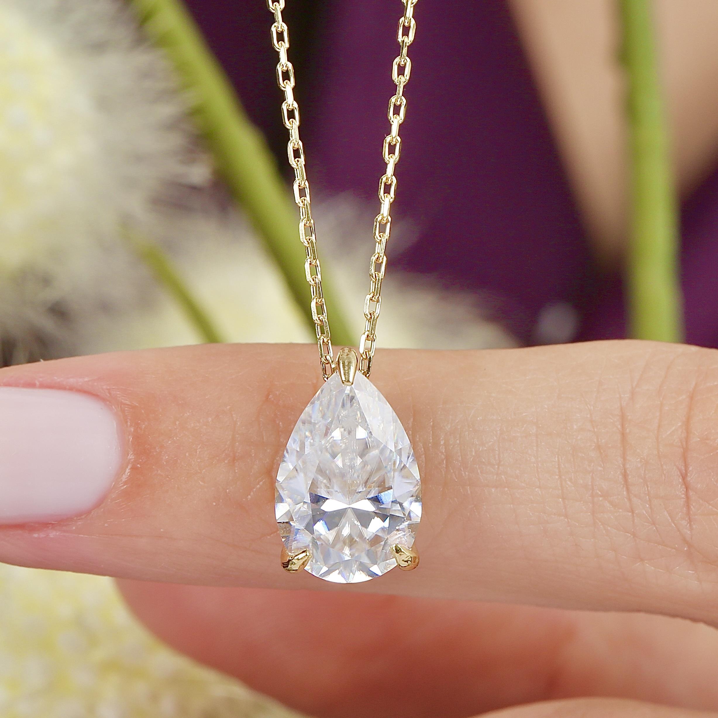 4.00 Ct Moissanite Teardrop Dream Solitaire 14K Gold Necklace