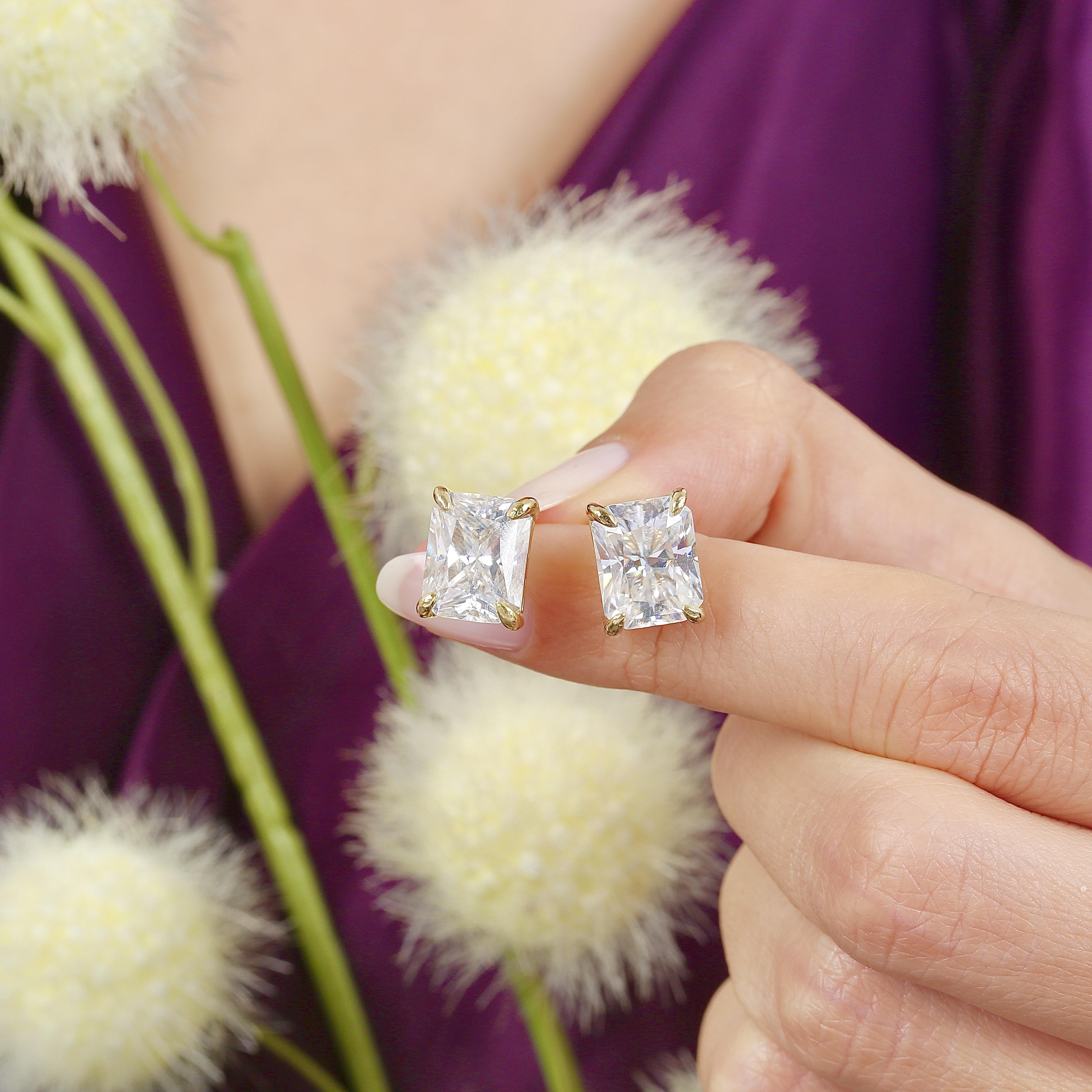 4.00 Ct Moissanite Modern Grandeur Solitaire 14K Gold Earrings