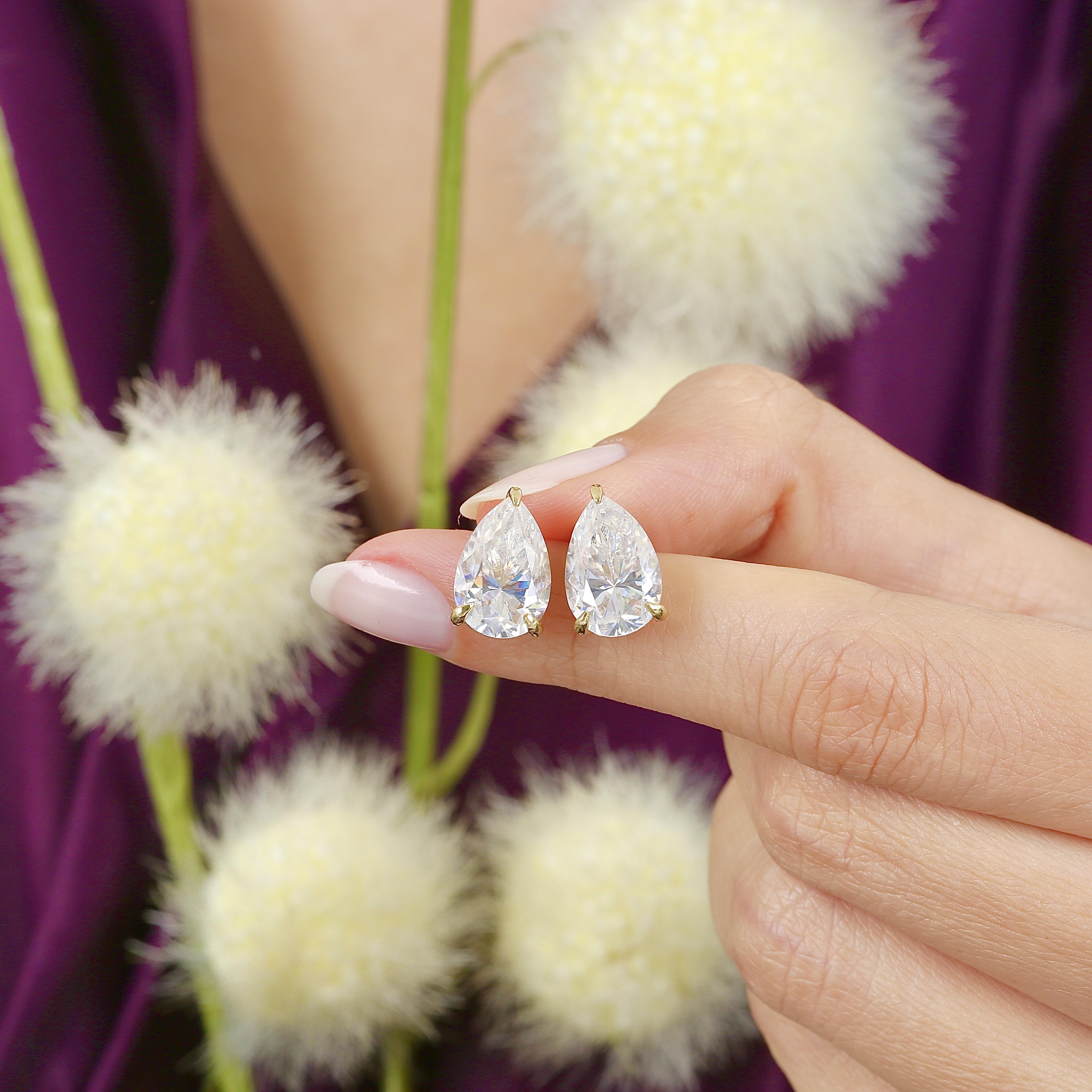 4.00 Ct Moissanite Teardrop Dream Solitaire 14K Gold Earrings