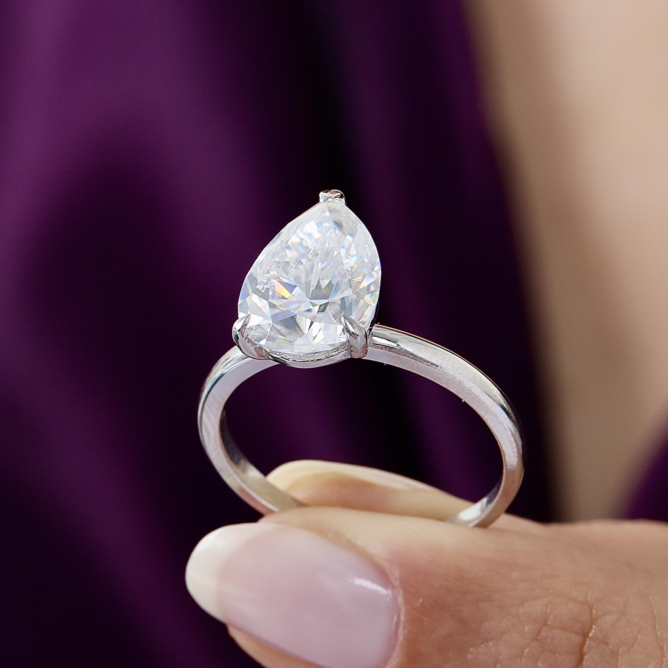 4.00 Ct Moissanite Teardrop Dream Solitaire 925K Sterling Silver Ring