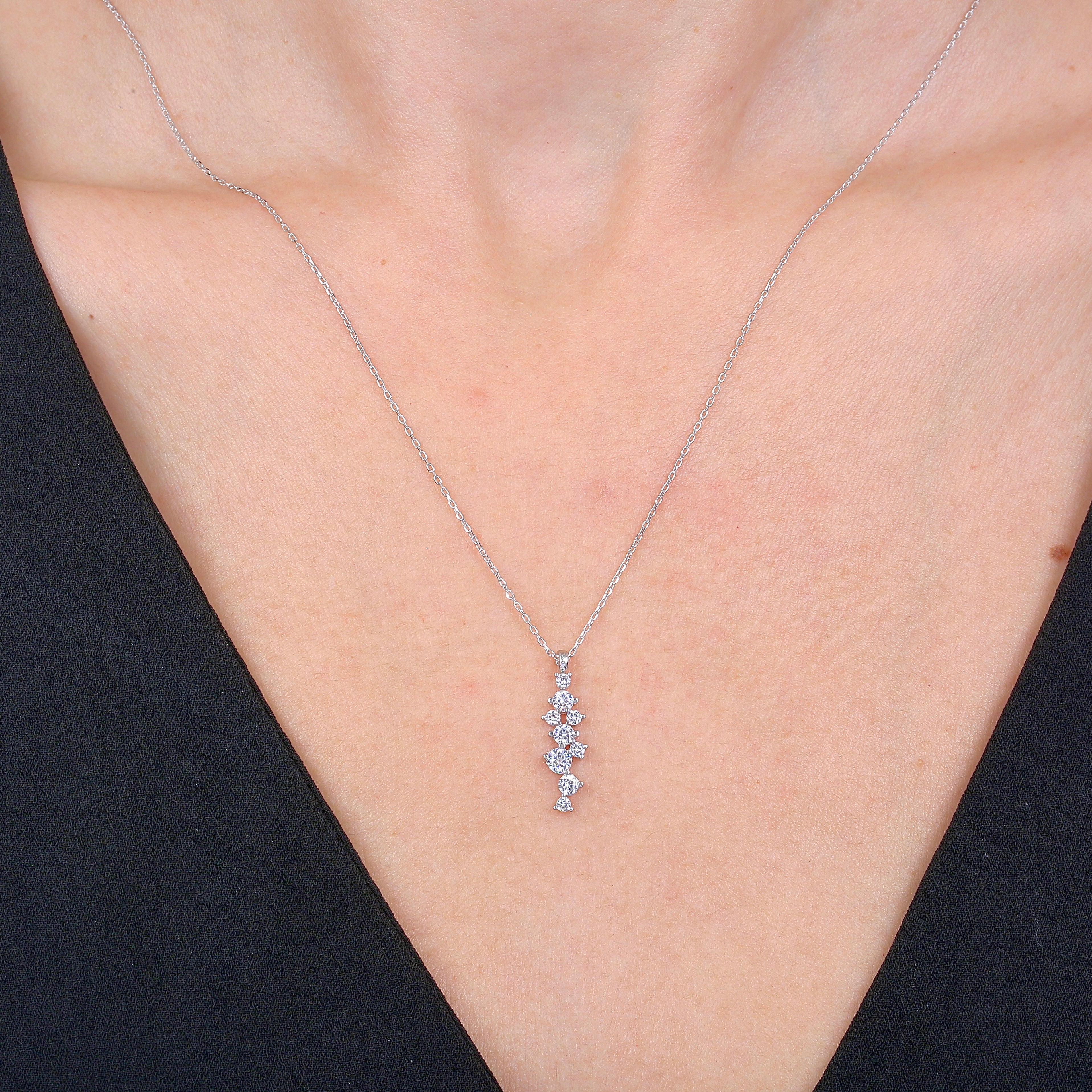 Glistening Crystal Cascade CZ 925K Sterling Silver Necklace
