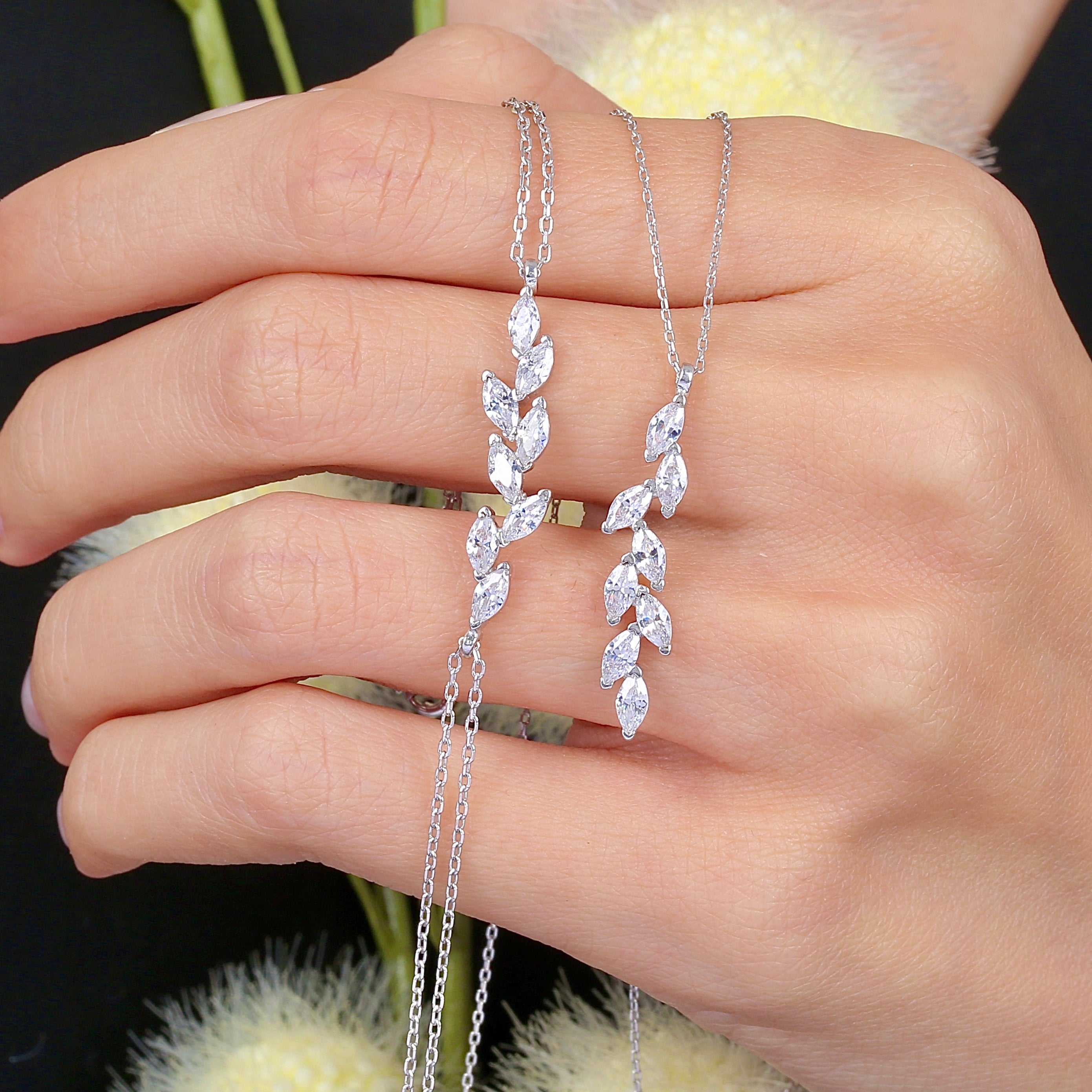 Lustrous Laurel Leaf CZ 925K Sterling Silver Set - Etossimo Jewelry