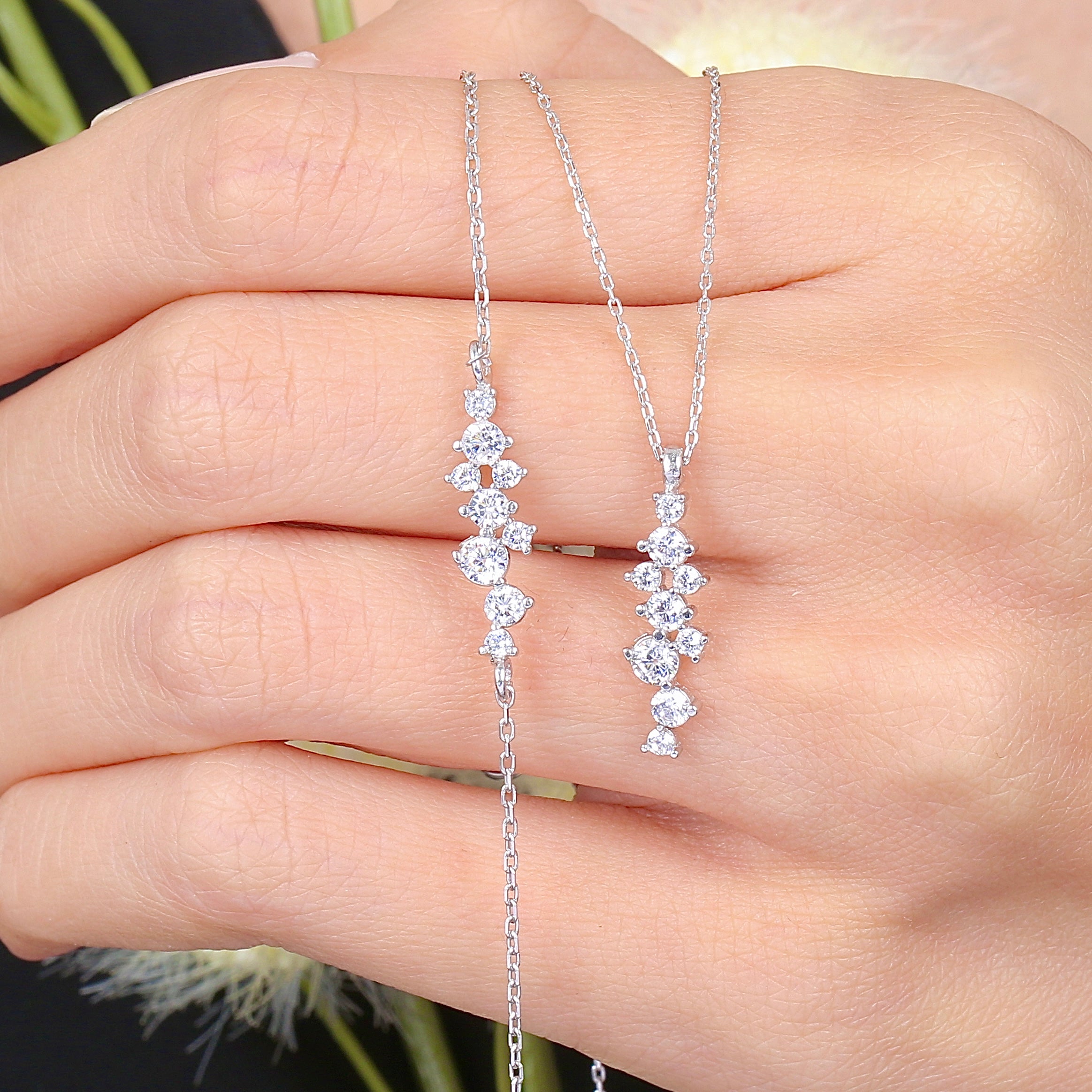 Glistening Crystal Cascade CZ 925K Sterling Silver Necklace and Bracelet Set - Etossimo Jewelry