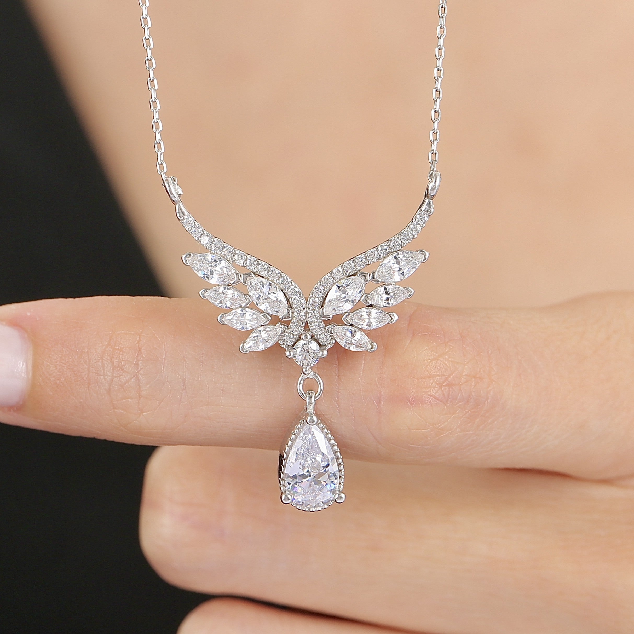 Radiant Angel Wings CZ 925K Sterling Silver - Etossimo Jewelry